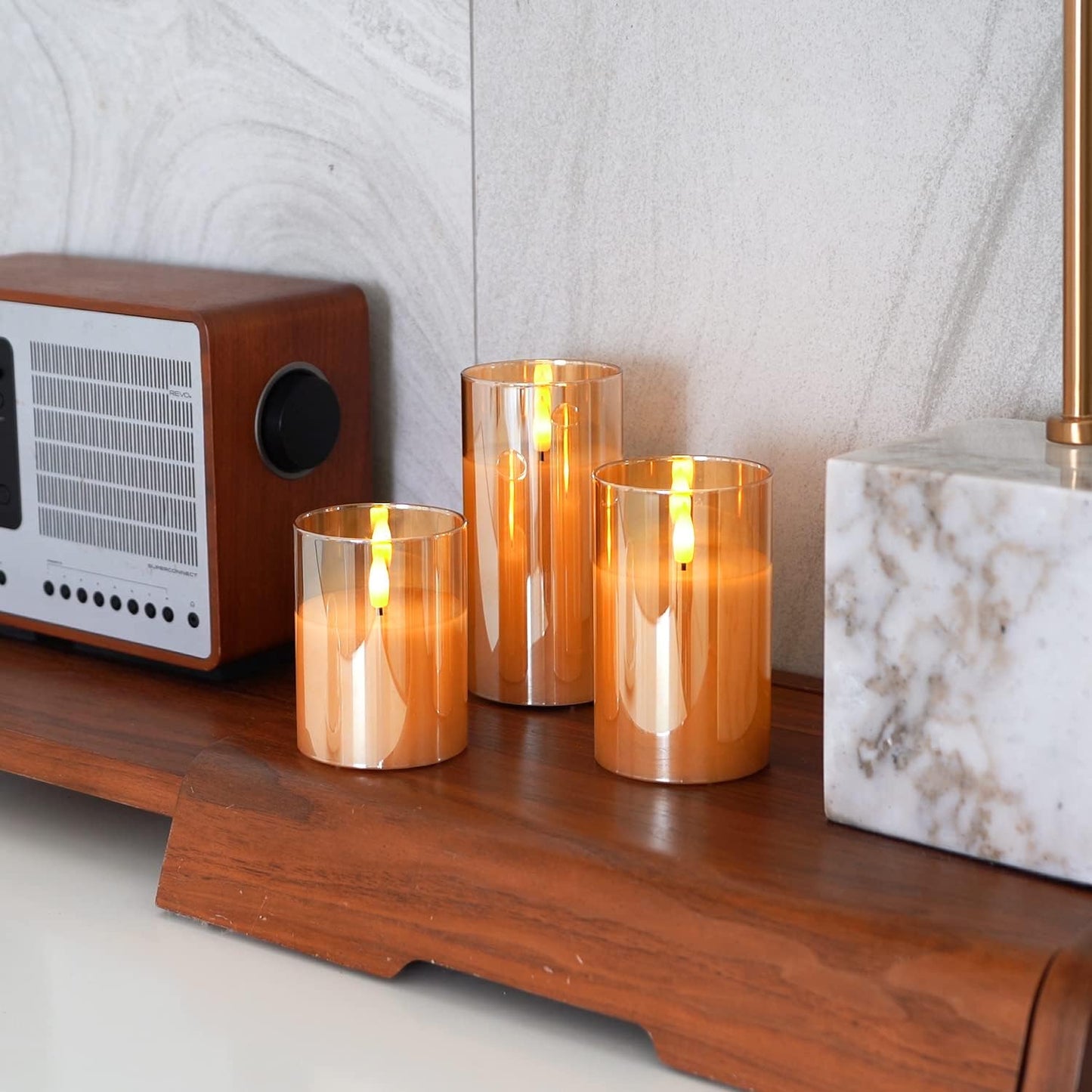 Amagic Gold Glass Flameless LED Candles Battery Operated with Remote Timer | Real Wax Pillar Electric Candle, 3D