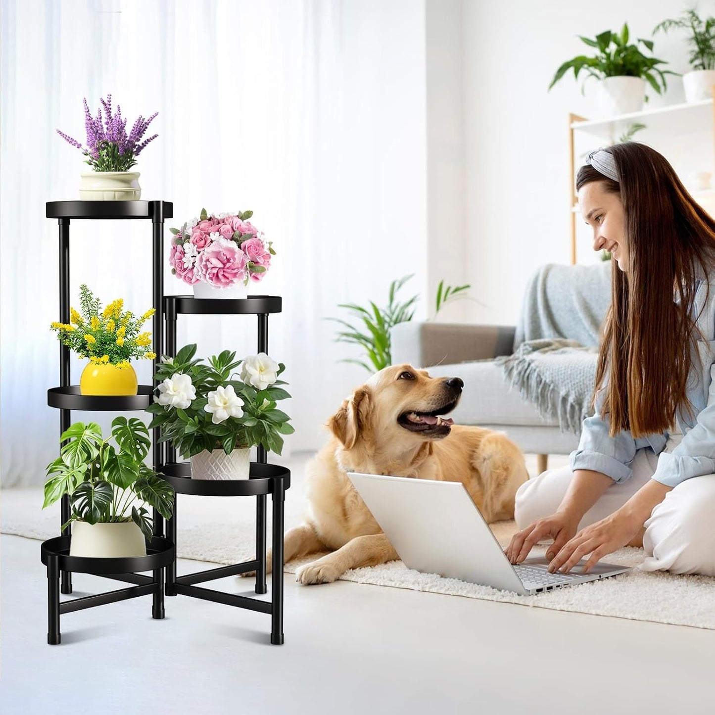 Plant Stand Indoor Outdoor 5 Tier Black Metal Plant Holder 31 in Tall 9 in Wide,Tiered Flower Pot Display