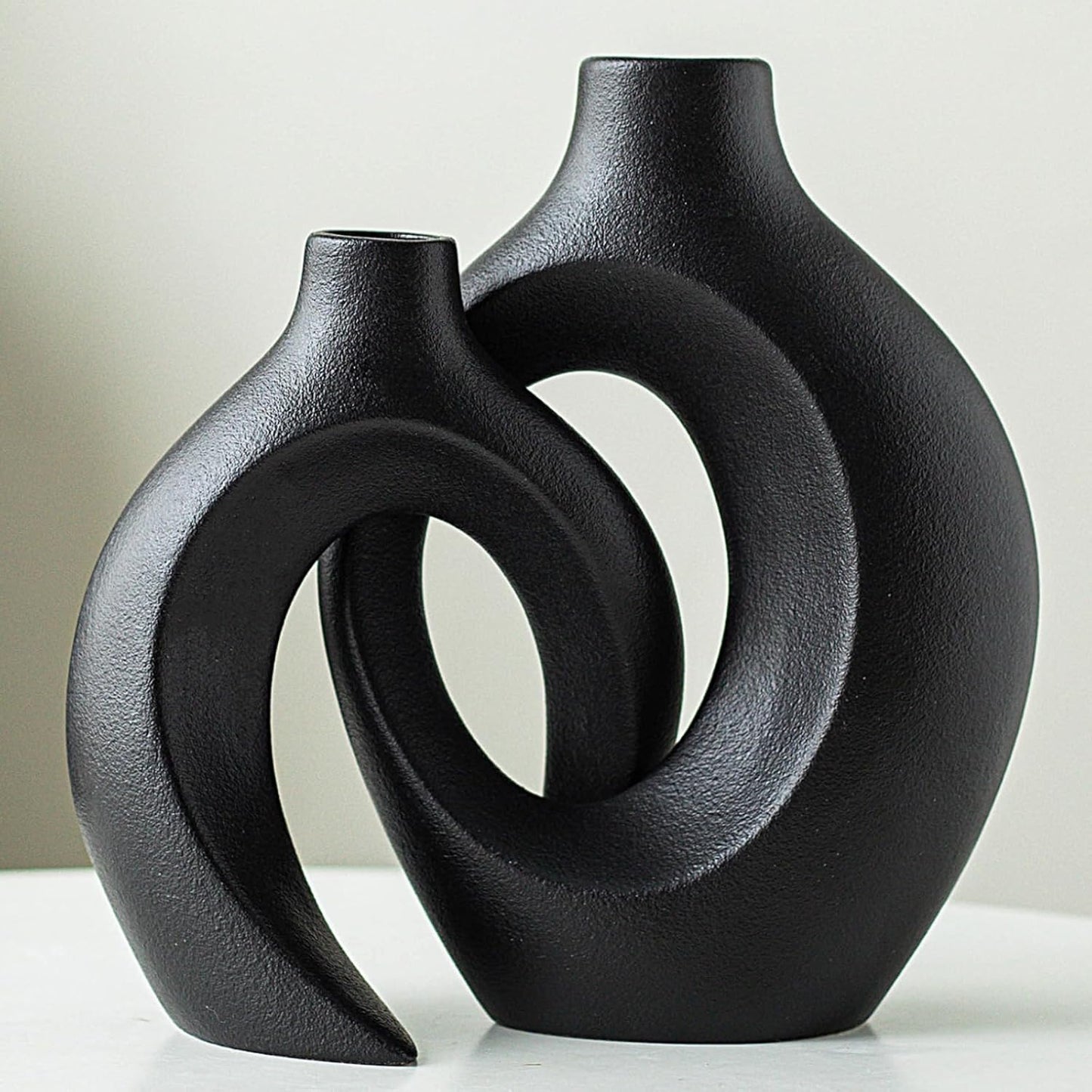 Ceramic Black Small Flower Vase / Large-matte Black / Set of 2