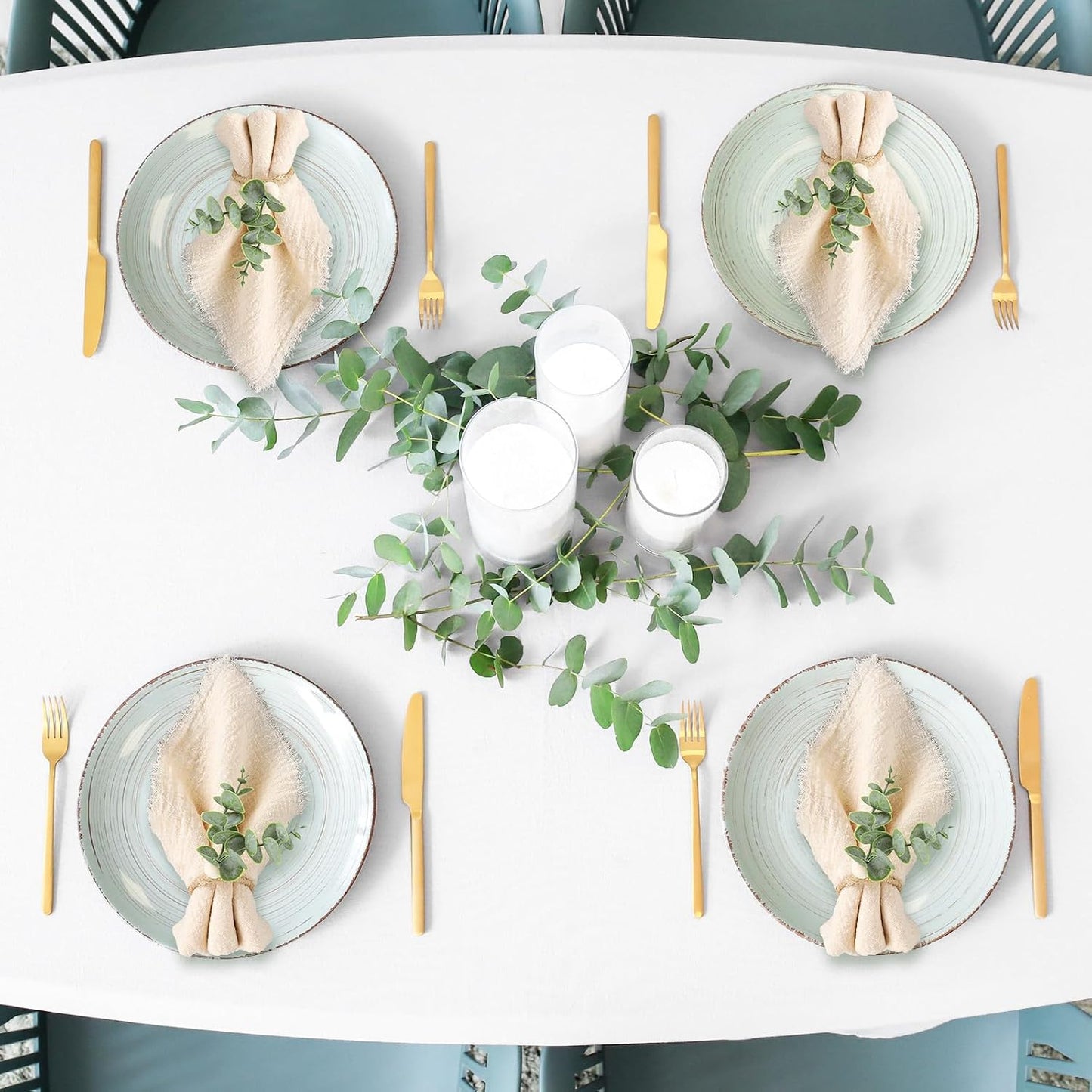 JarThenaAMCS Napkin Rings Set of 30 Rustic Eucalyptus Leaf Rings Wood Bead Farmhouse Napkin Ring for Spring Summer