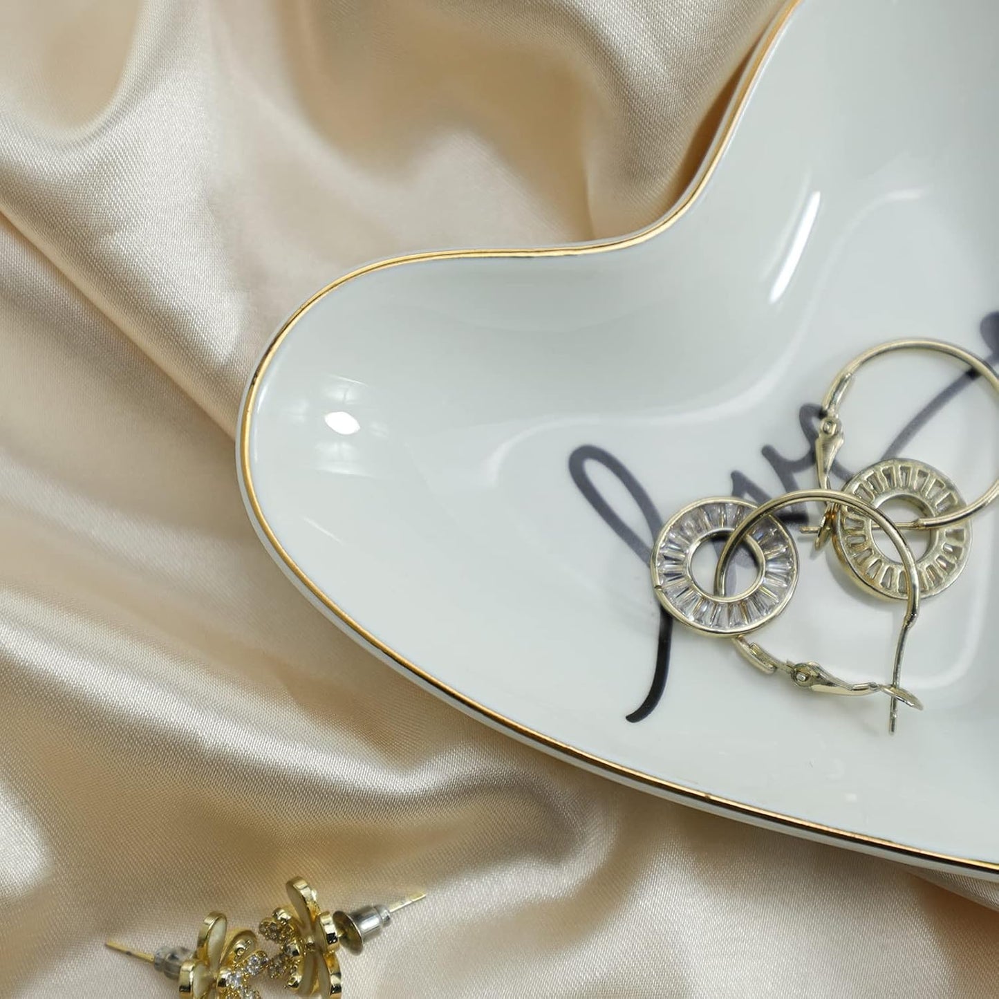 Original Ceramic Heart Shape Ring Dish Holder Jewelry Tray Dish Trinket Holder Jewelry / Love U
