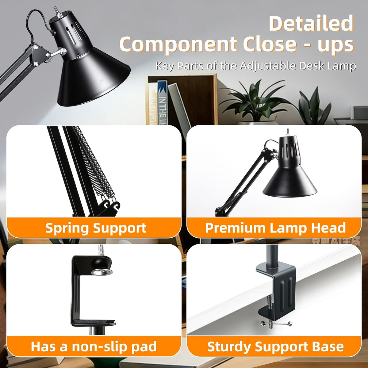Black Desk Lamp with Clamp, Extra-Tall Adjustable Metal Swing Arm, 5000K | Manicurist Table Lamp for Nail Work