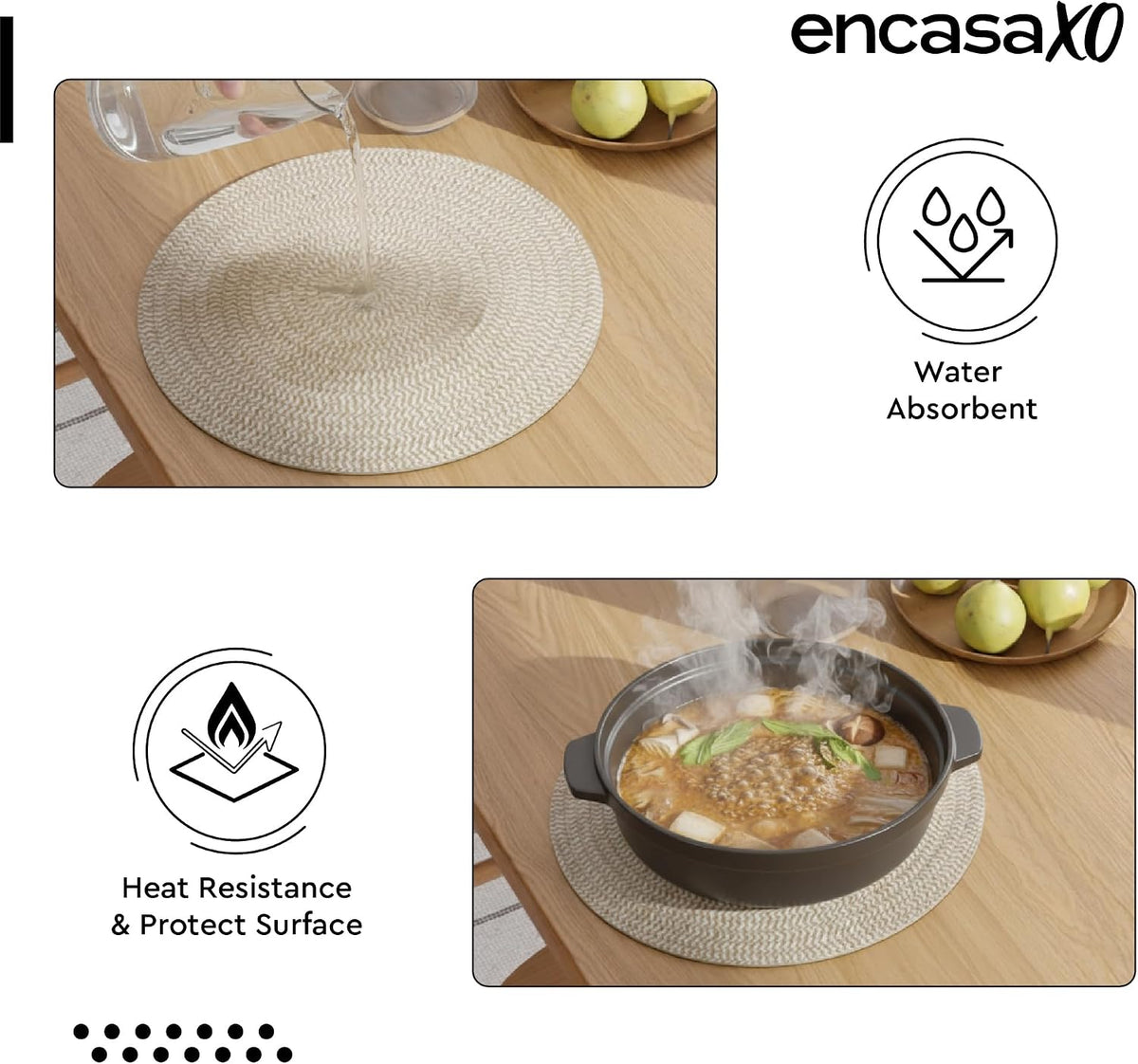 Encasa XO Dining Placemats, Cotton Round Table Mats 13" Beige & Off White Mix
