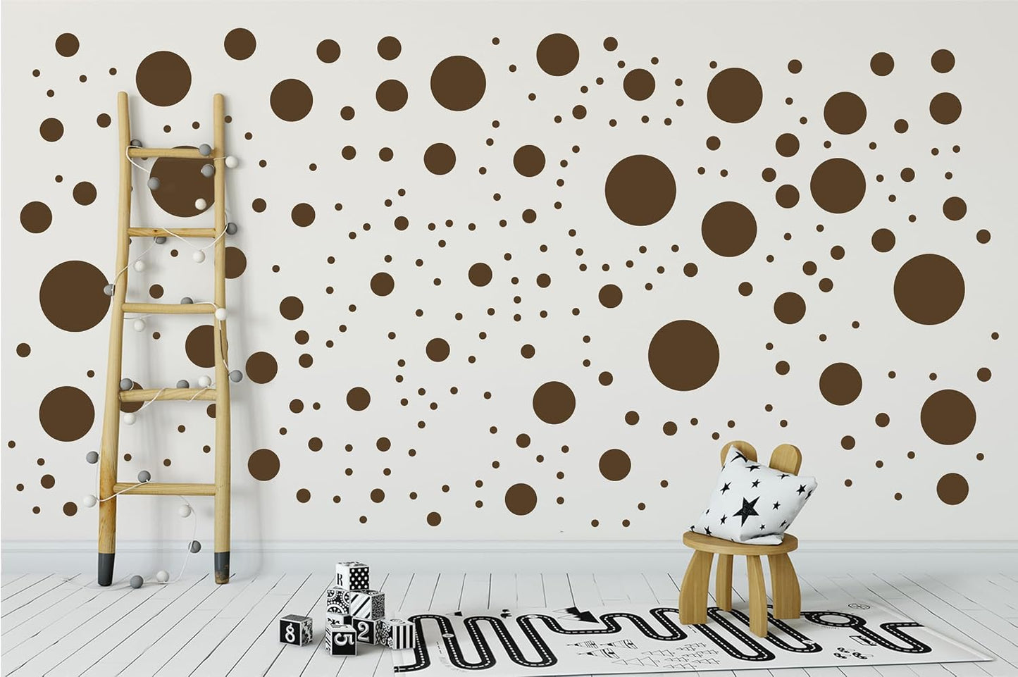 500+ Assorted Polka Dot Circle Wall Stickers for Kids Bedroom Living Room / Brown