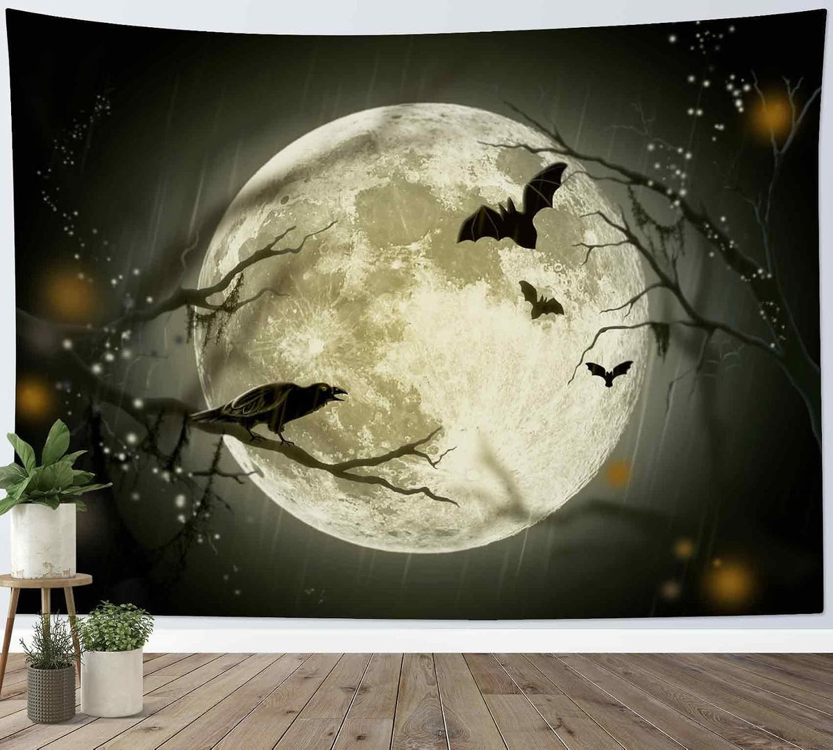 LB Halloween Full Moon Crow Tapestry, 92.5x70.9 Inches