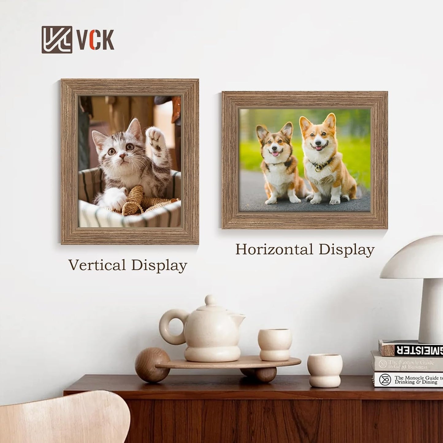 VCK 8x10 Picture Frame Walnut 4 Pack, Wide Thick Wood Border, for Prints | Exclusive Woodgrain, Wall/Tabletop, HD