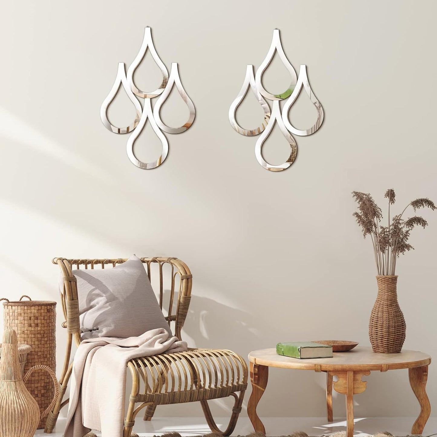 Teardrop Wall Mirror Hanging Wall Mounted Decorative Accent Mirror / Silver / Set of 2