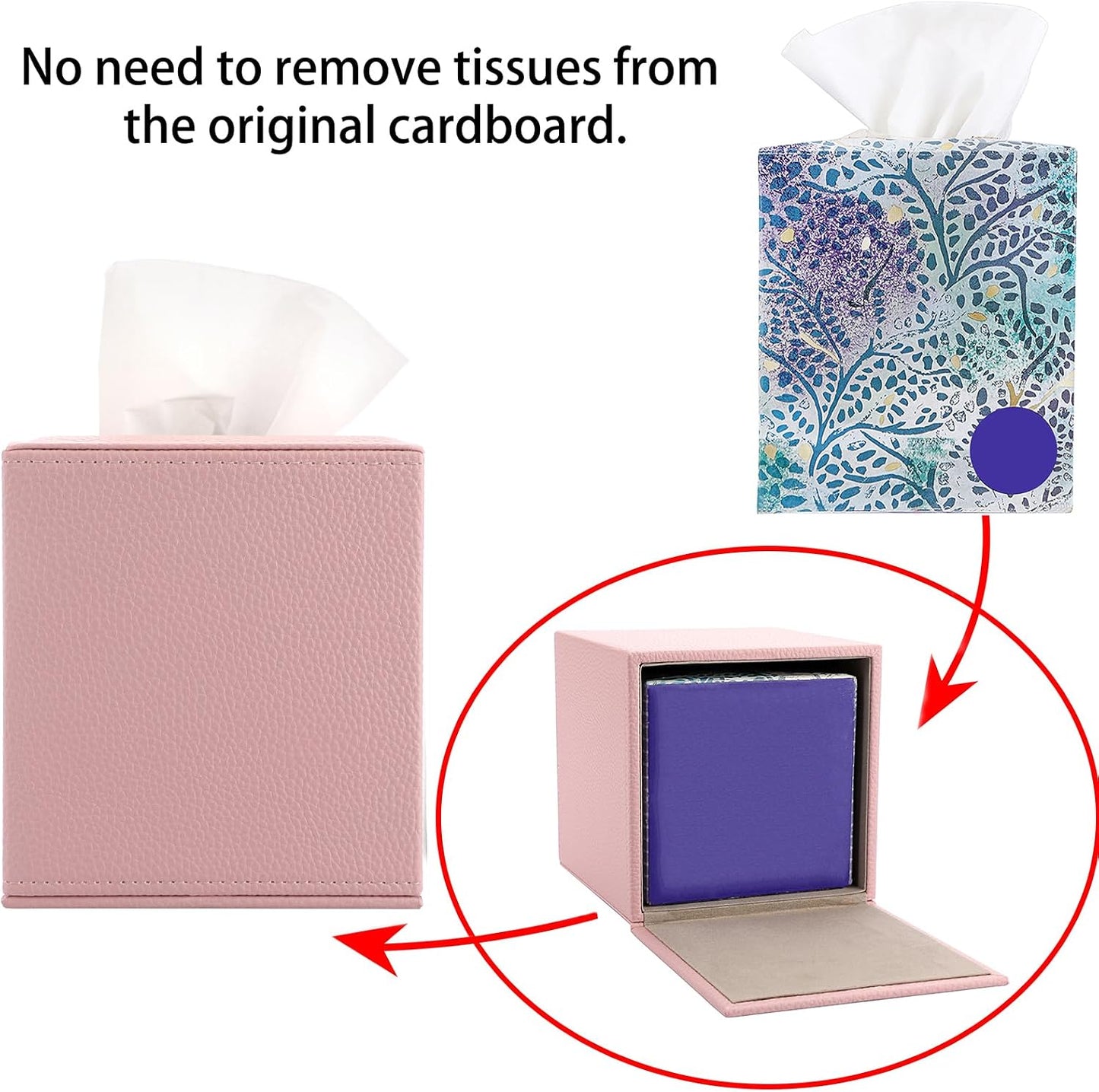 Tissue Box Cover Square Tissue Box Stylish PU Tissue Box Holder / Pink