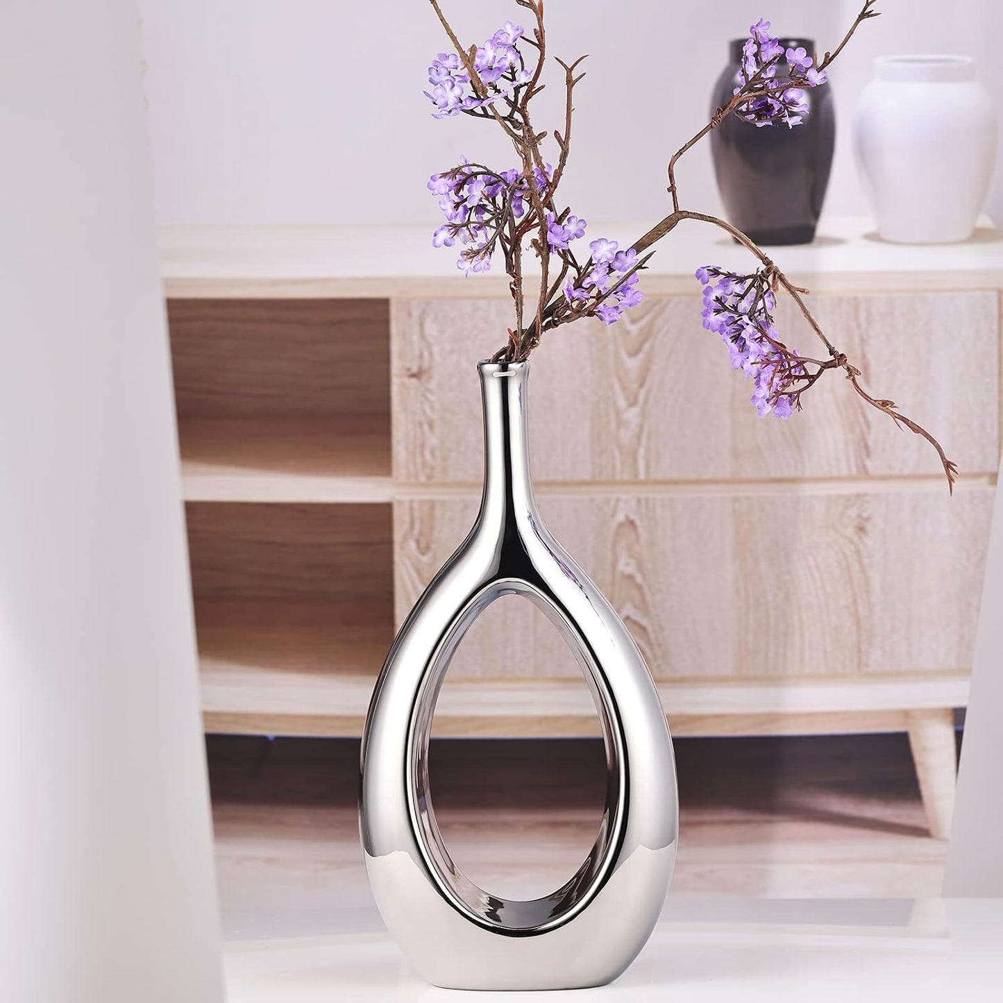 Vase Ceramic Silver Vases Home Decor / Glossy Silver
