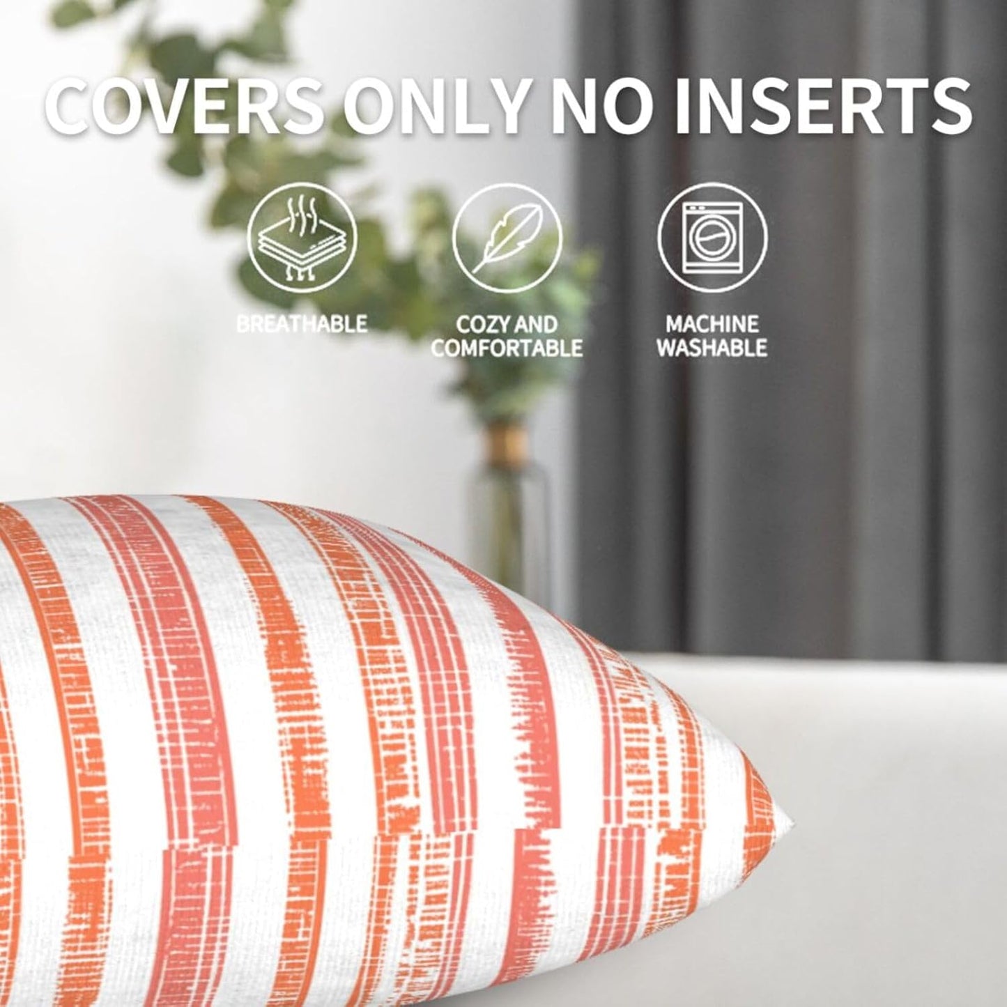 Boho Coral Pink Orange Striped Throw Pillow Covers / 18 x 18 / Boho Coral Orange Striped / Set of 2