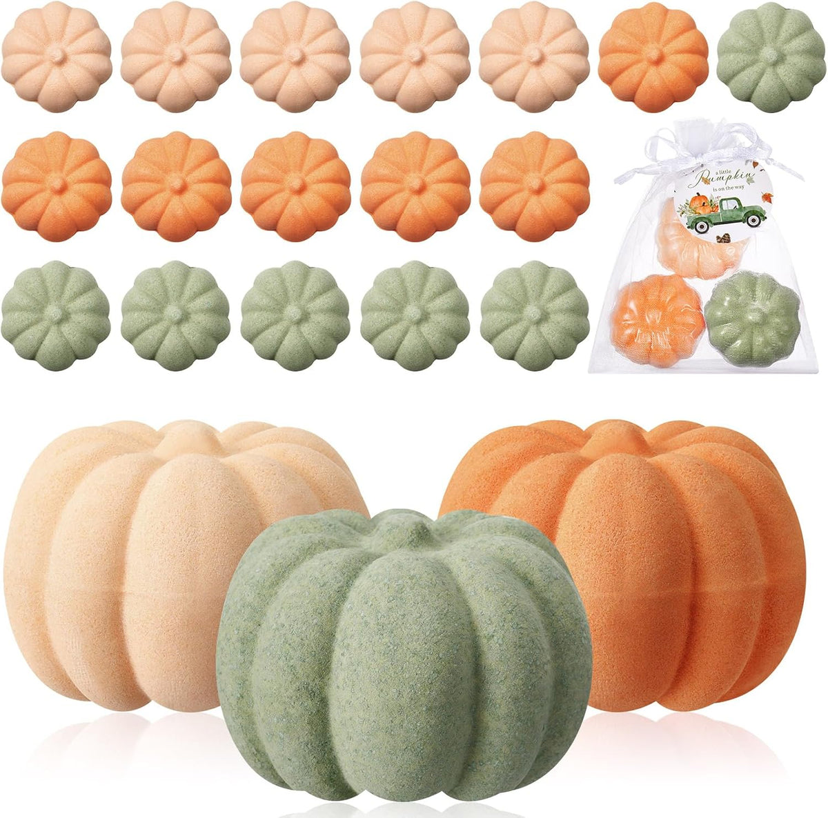 Lounsweer 24 Pack Little Pumpkin Bath Bombs Fall Baby Shower Favors,Green