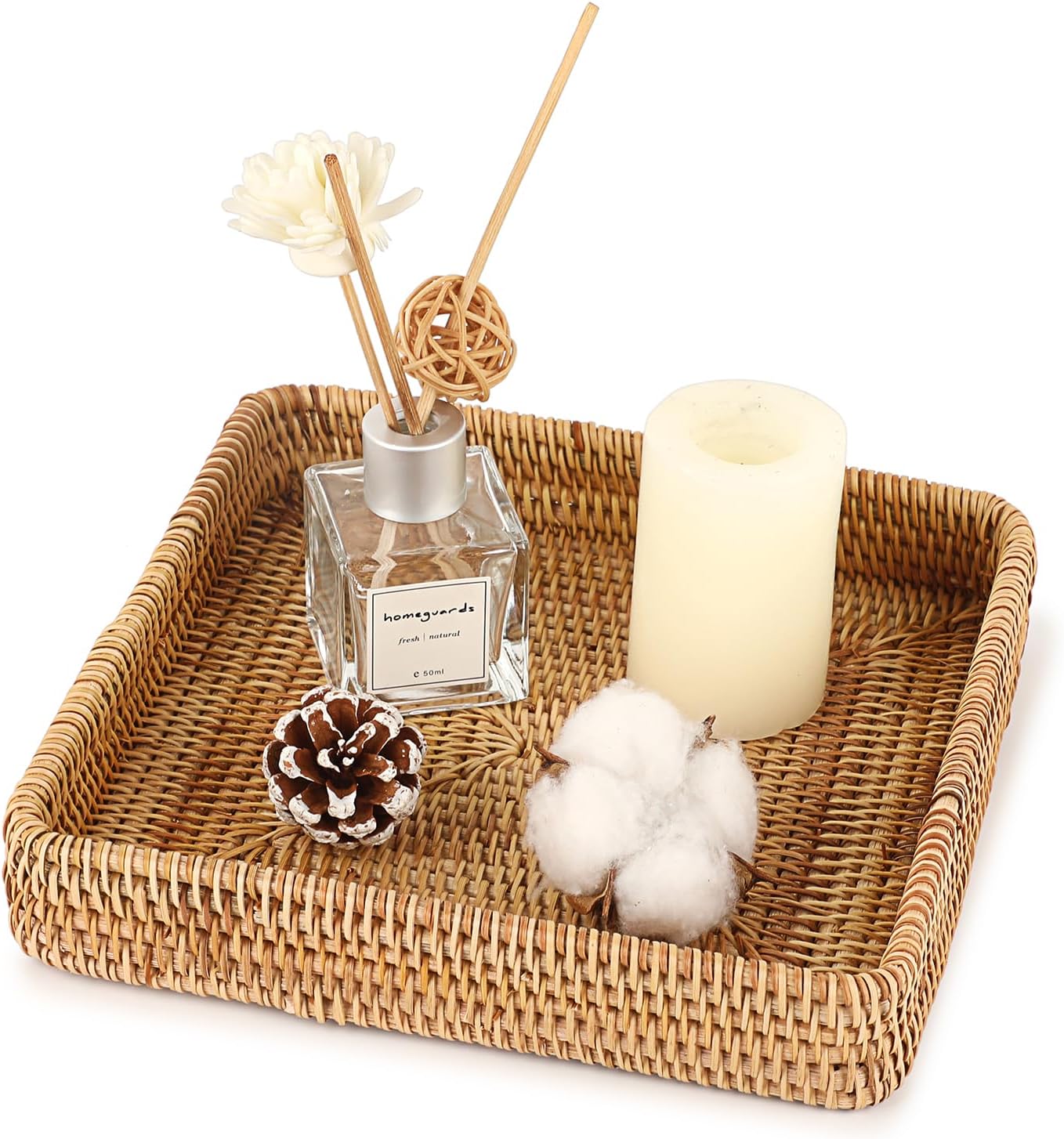 Key Basket Tray for Entryway Table Rattan Serving Tray Handwoven / 8.1 x 8.1 x 1.4 / Natural Color