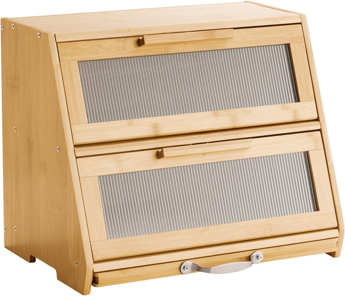 VEVOR Double Layer Bread Box for Kitchen Counter, Large Capacity Bamboo Bread Storage Container, Farmhouse Wooden