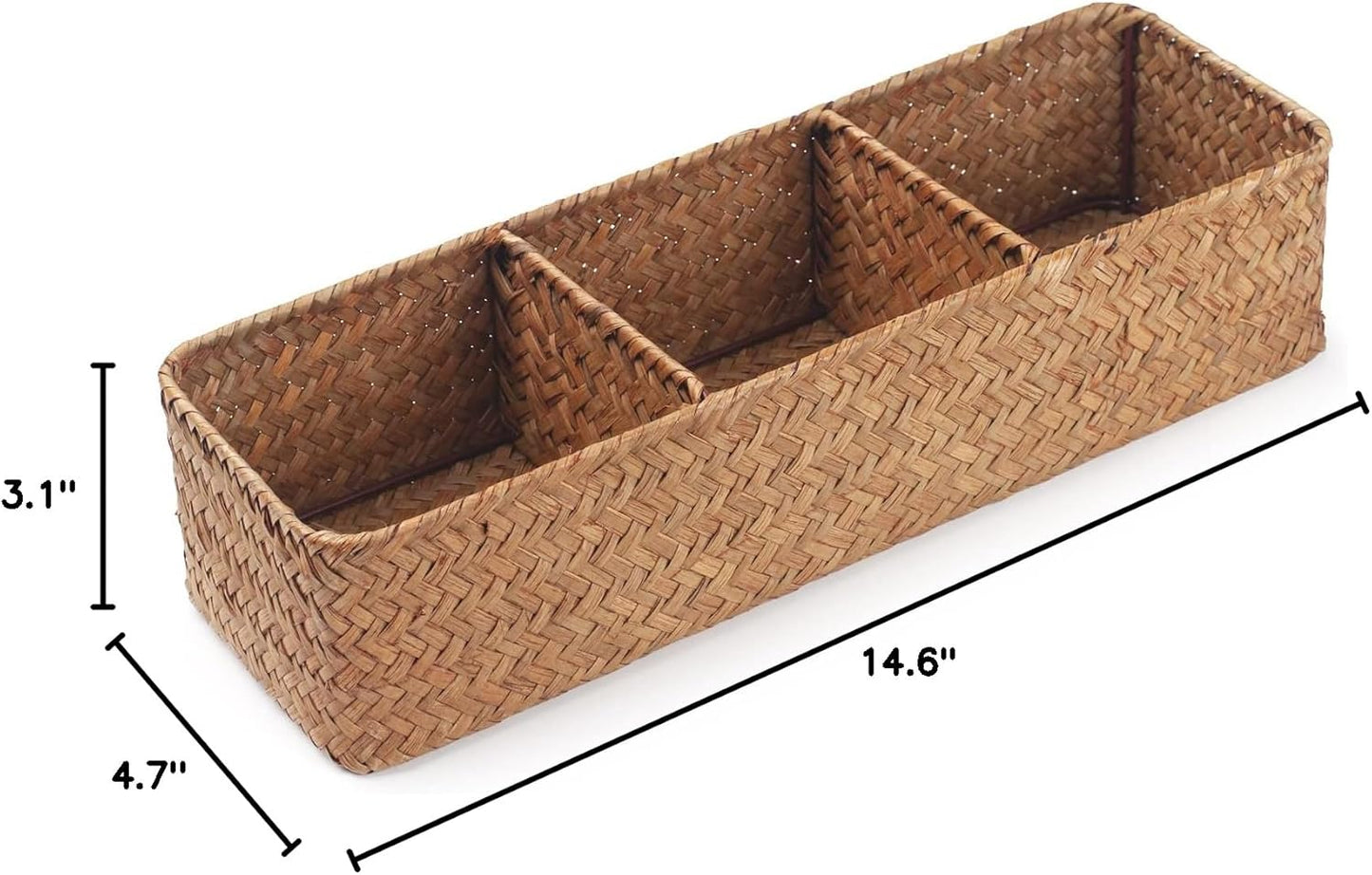 Seagrass Storage Basket 3 Sections Woven Shelf / Natural 3 Sections Without Lid / 14.6 x 4.7 x 3.1