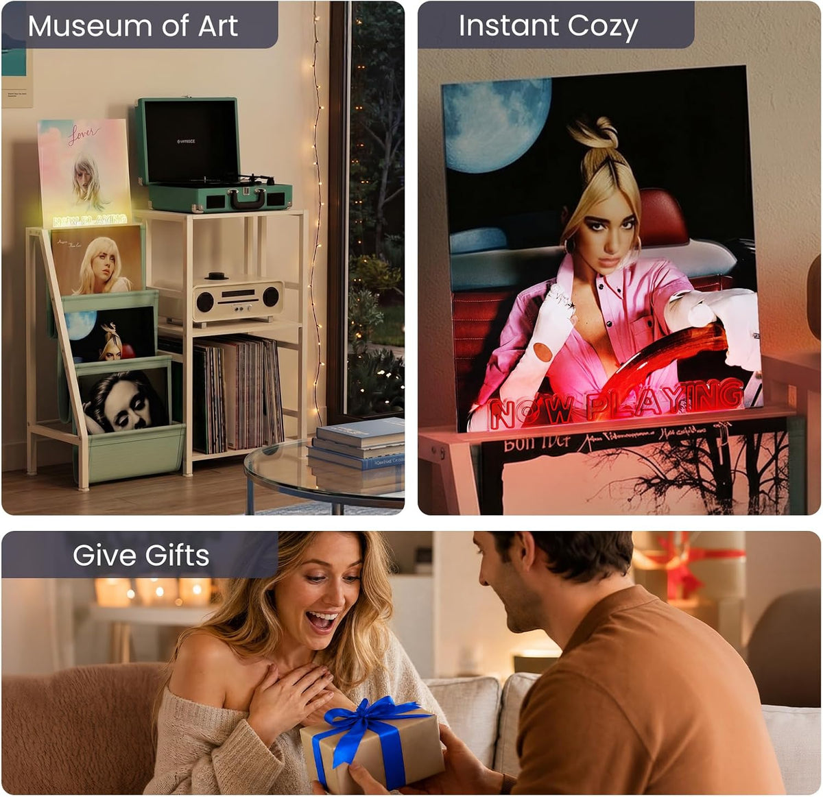 now playing vinyl record stand,record player stand for vinyl record display | LED Now Playing Holder, All-in-One Record
