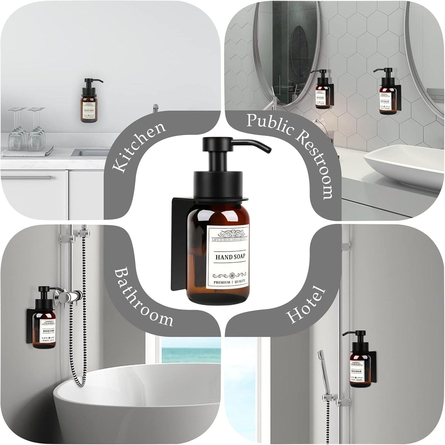 8.5oz Brown Glass Soap Dispenser 2 Pack for Kitchen Bathroom Black | Leakproof conditioner and hand soap pump set with