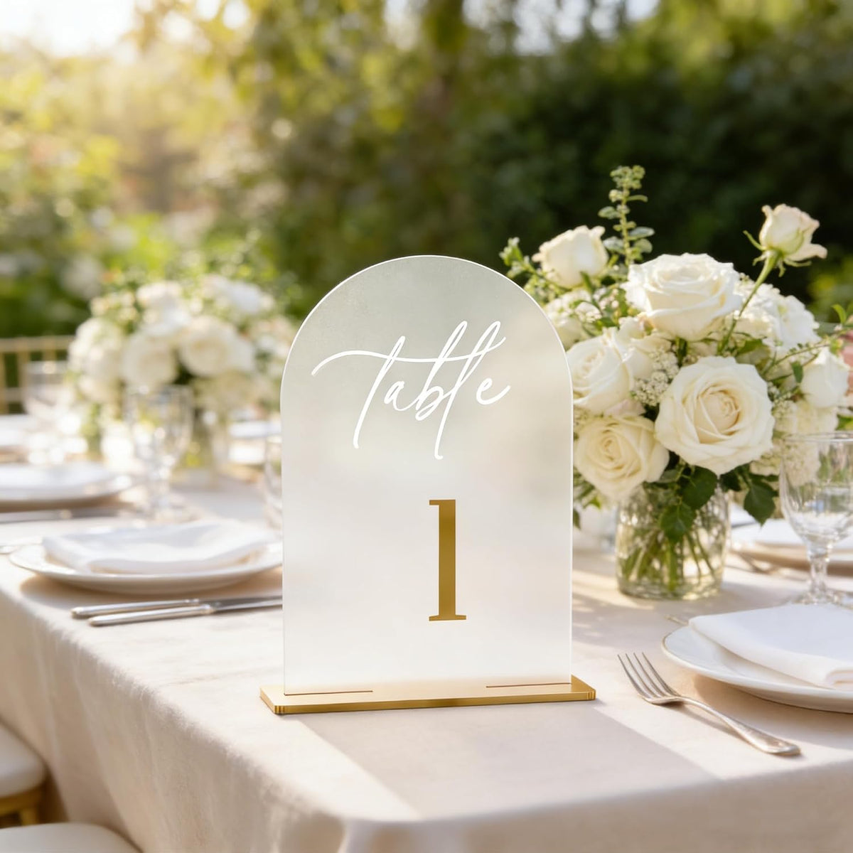Frosted Wedding Table Numbers 1-15 with Stands - 5.5x7 Inch | Arch table Signs, Non-reflective, Elegant Gold 3D