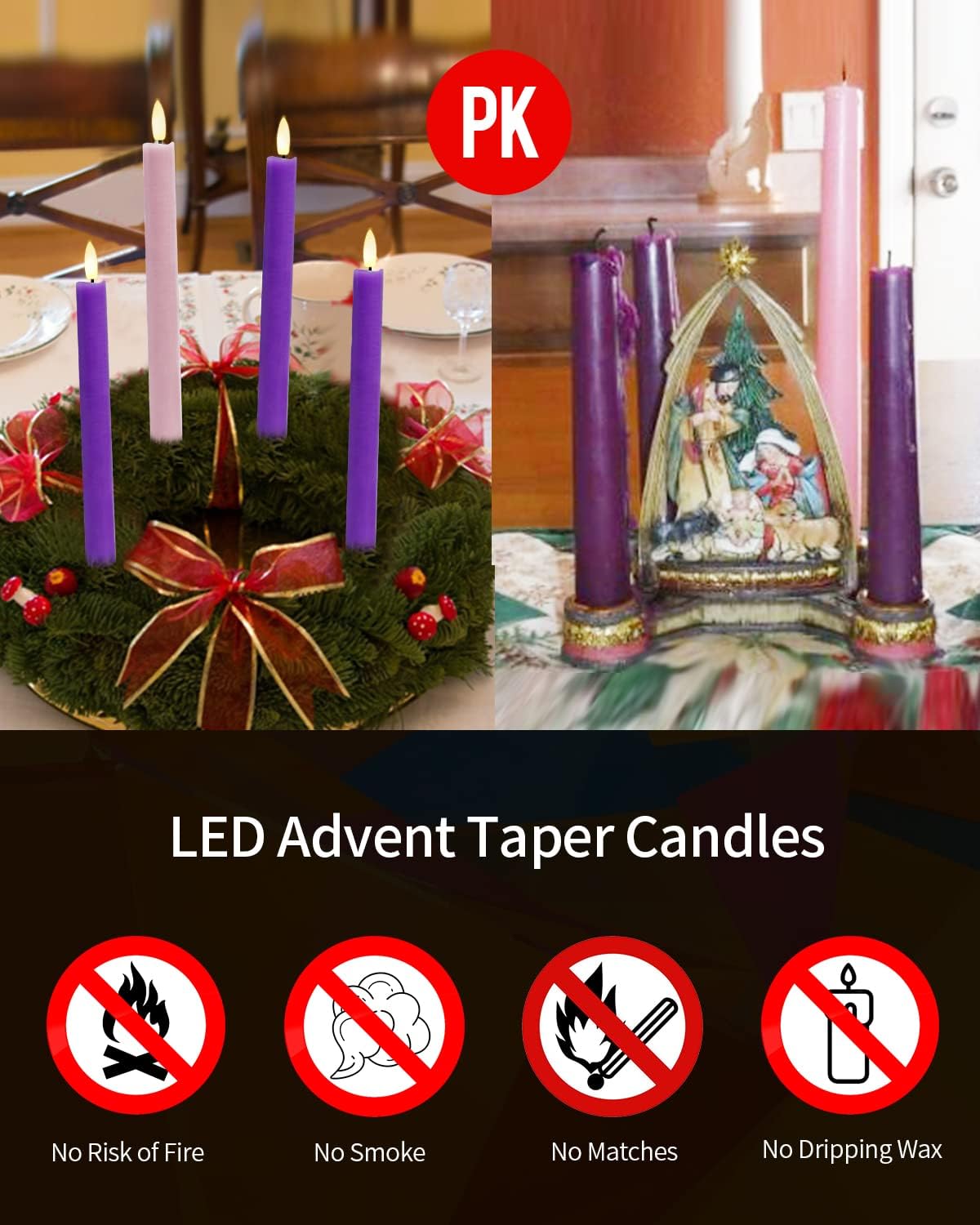 SHYMERY Flameless Advent Candles,Real Wax Battery Operated Electric LED Taper Candles with Remote Timer, Set of 4
