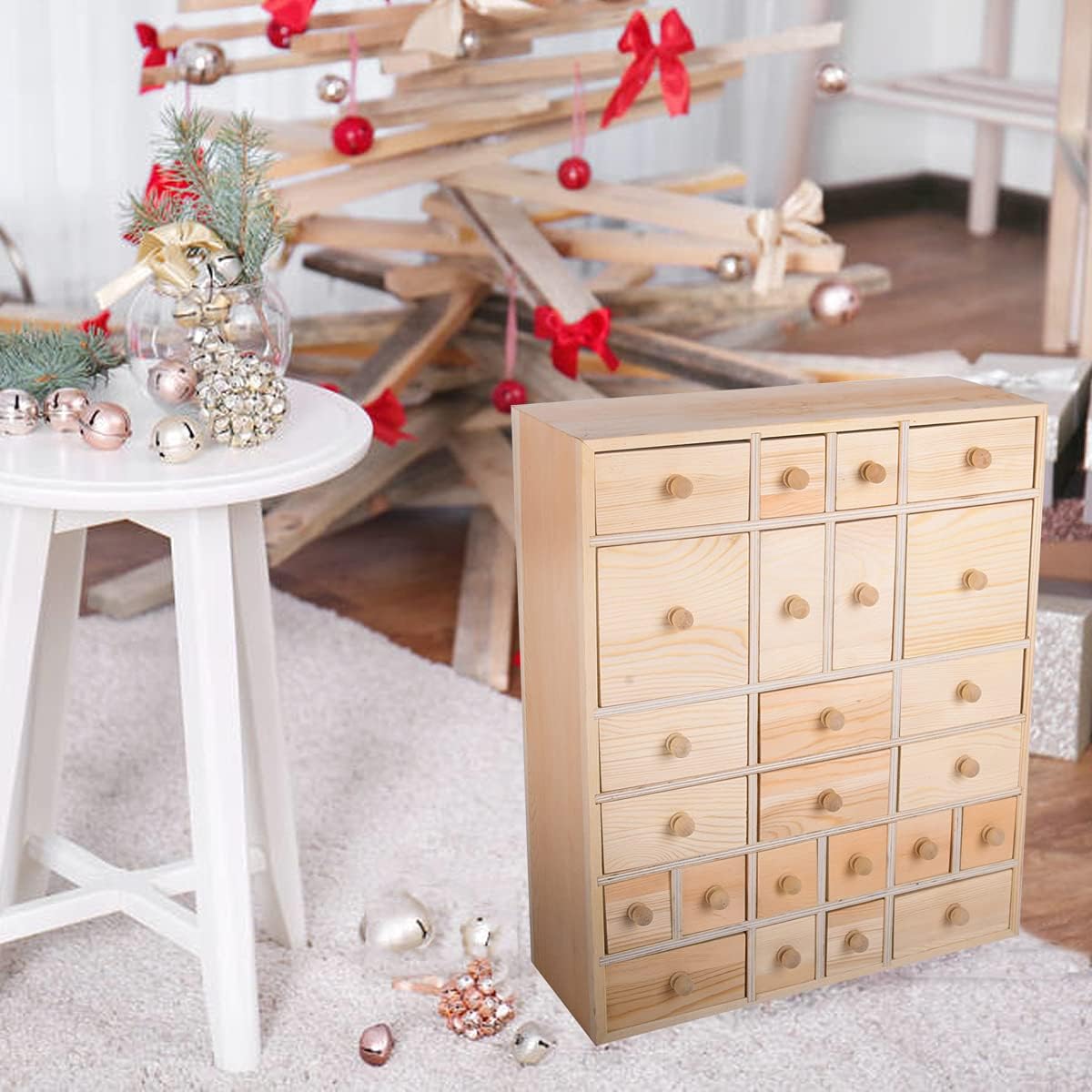 Vencer Wooden Countdown to Christmas Advent Calendar Storage Organizer with 24 Drawers,Jewelry Box,Desktop