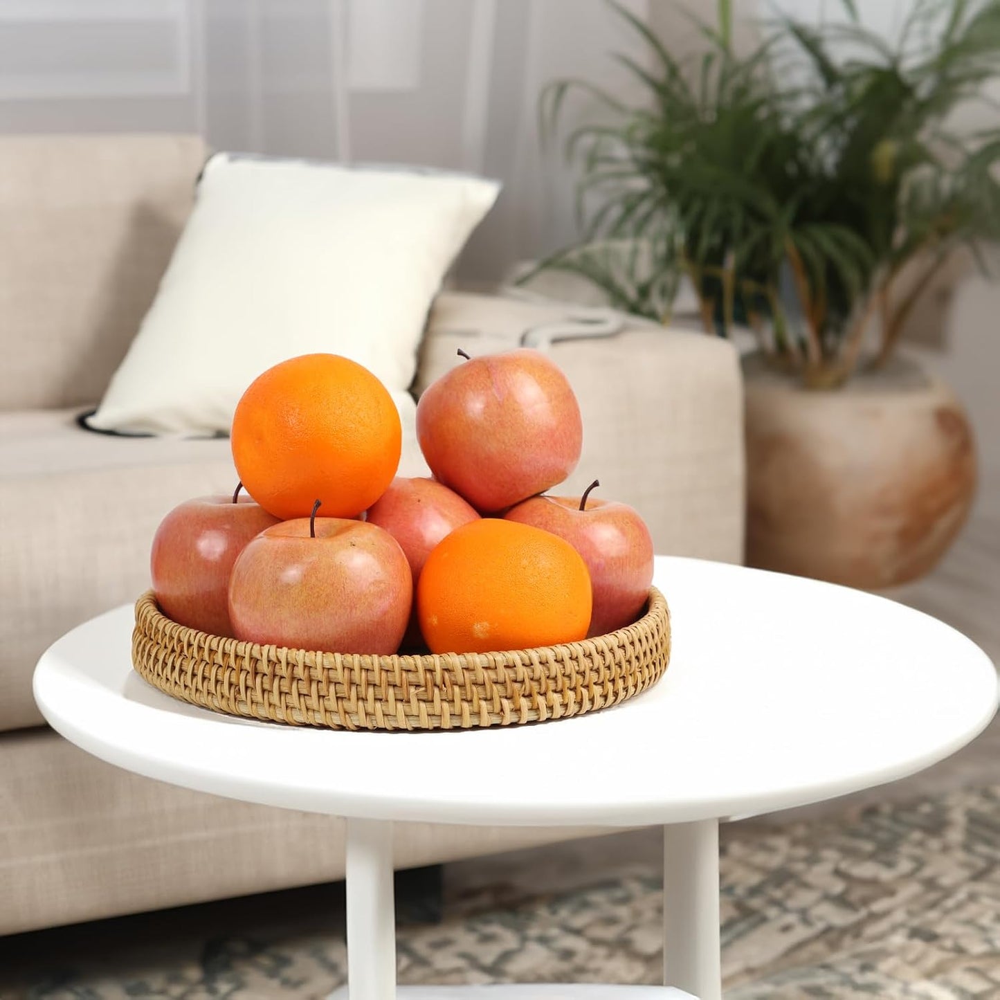 Rattan Tray / Round Serving Trays / Green Leaf / Set of 11