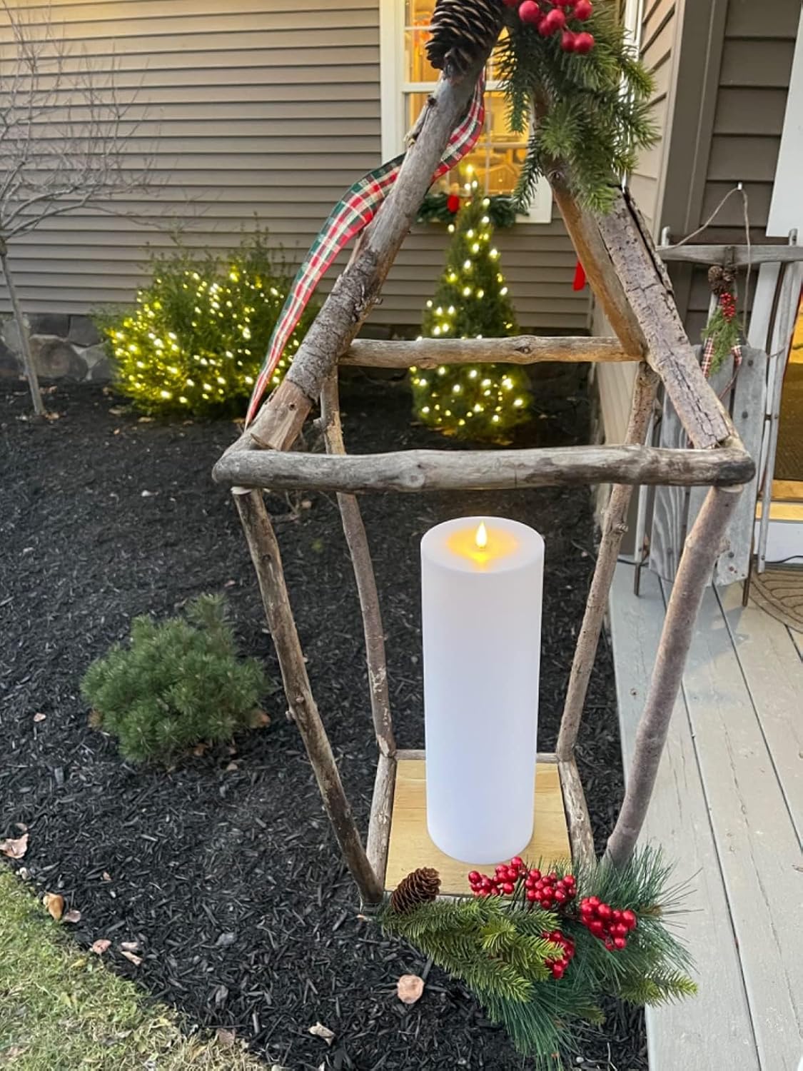 Large Flameless LED Candles Outdoor: 12" x 4" Battery Operated Pillar Candles Flickering with Timer Waterproof Fake