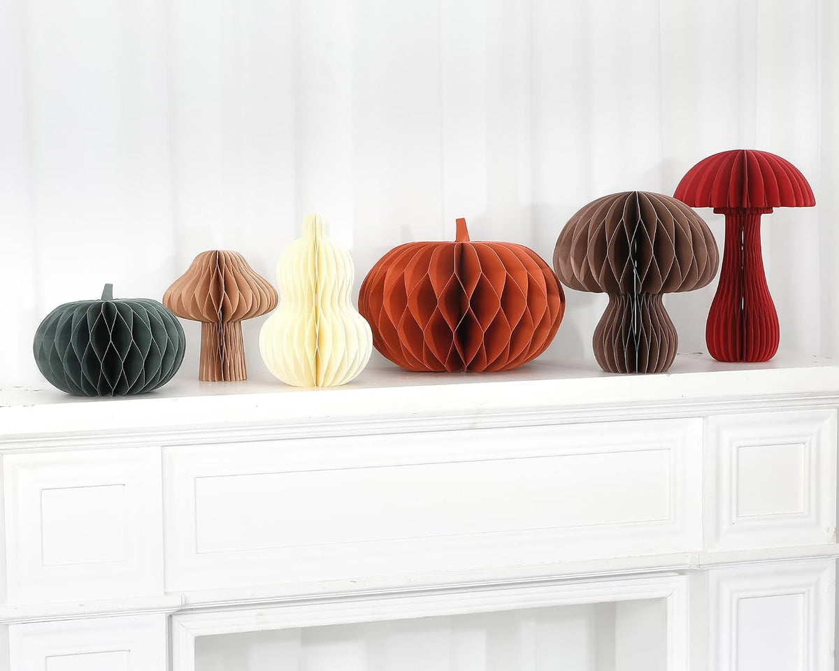 6Pcs Fall Honeycomb Pumpkin Mushroom Centerpieces Decor for Thanksgiving