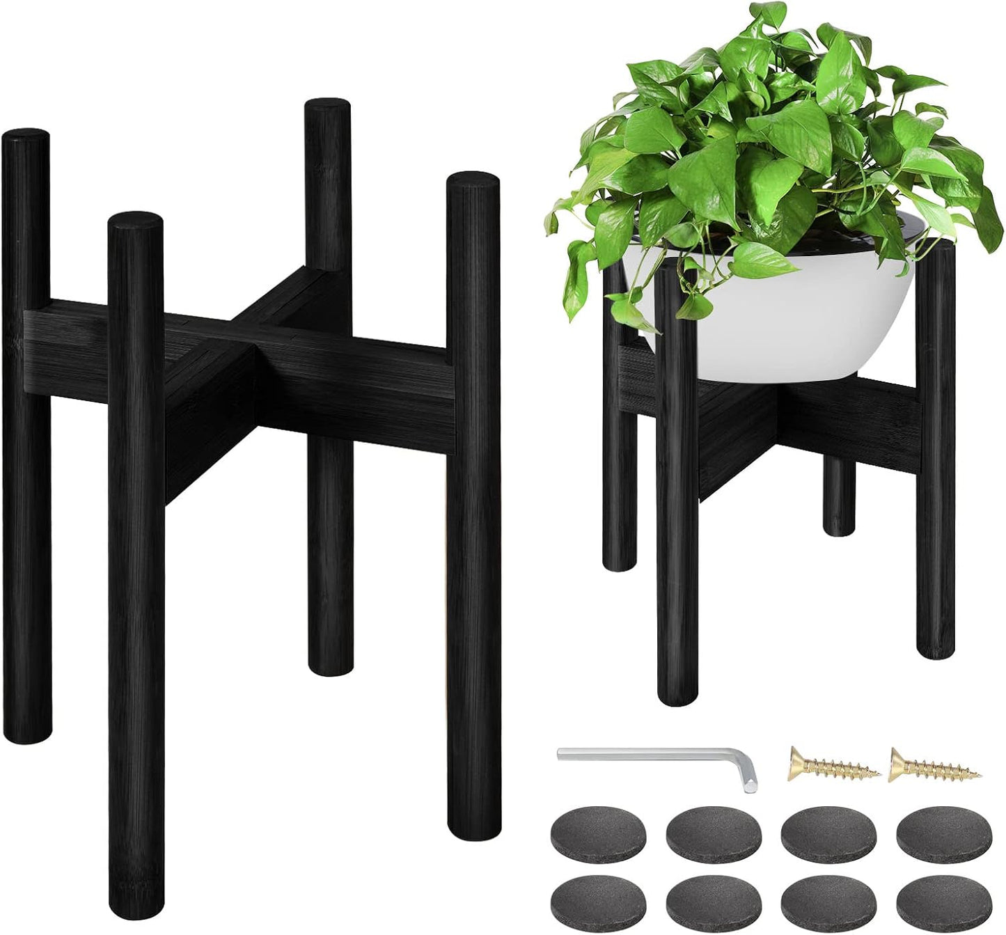 2 Pack Bamboo Plant Stands, Adjustable Plant Stand Indoor | Mid Century Modern Plant Stand, Plant Holder for Living