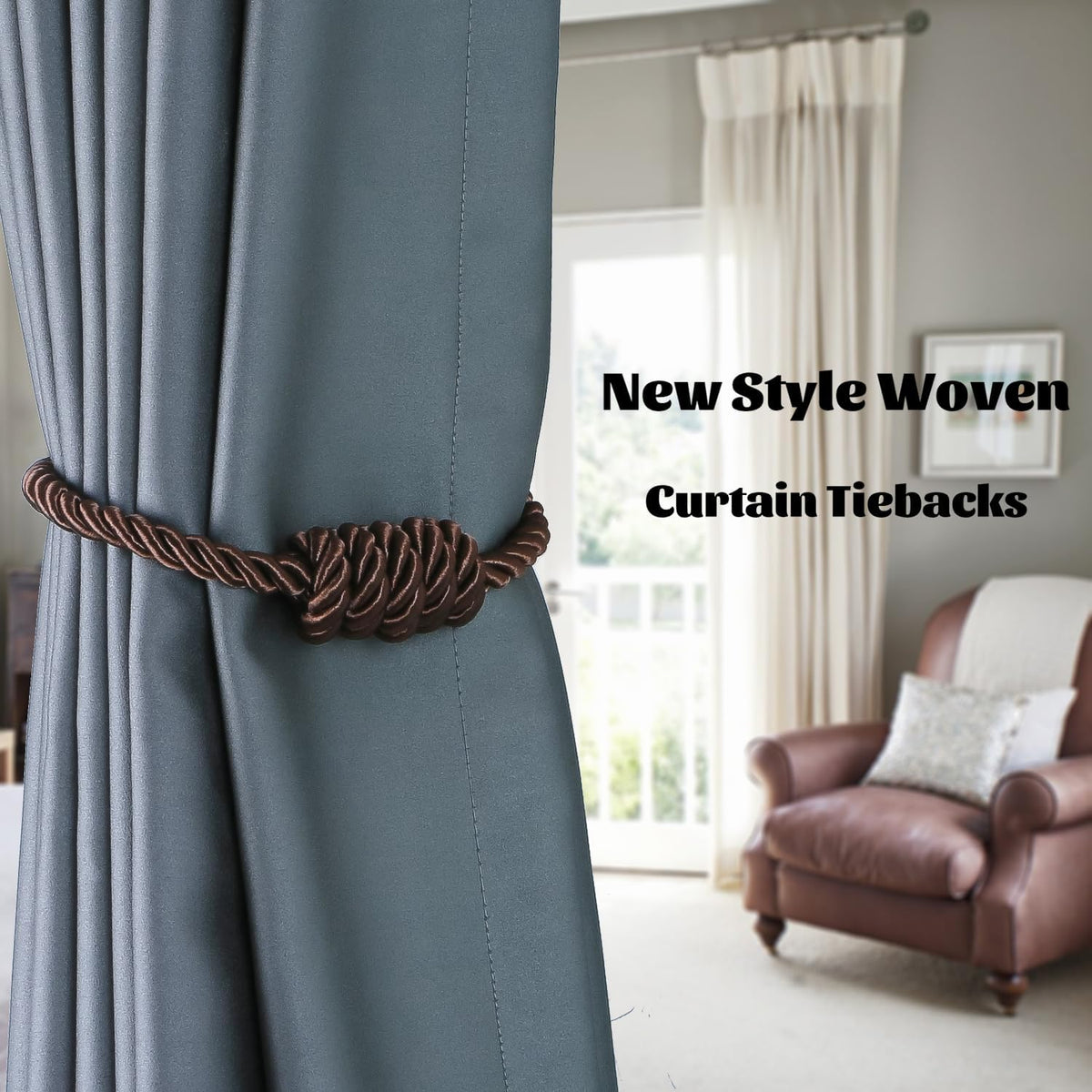 BEL AVENIR Magnetic Curtain Tiebacks 6 Pack Hand-Woven Curtain Ties | Coffee Decorative Curtain Holdbacks Bohemian