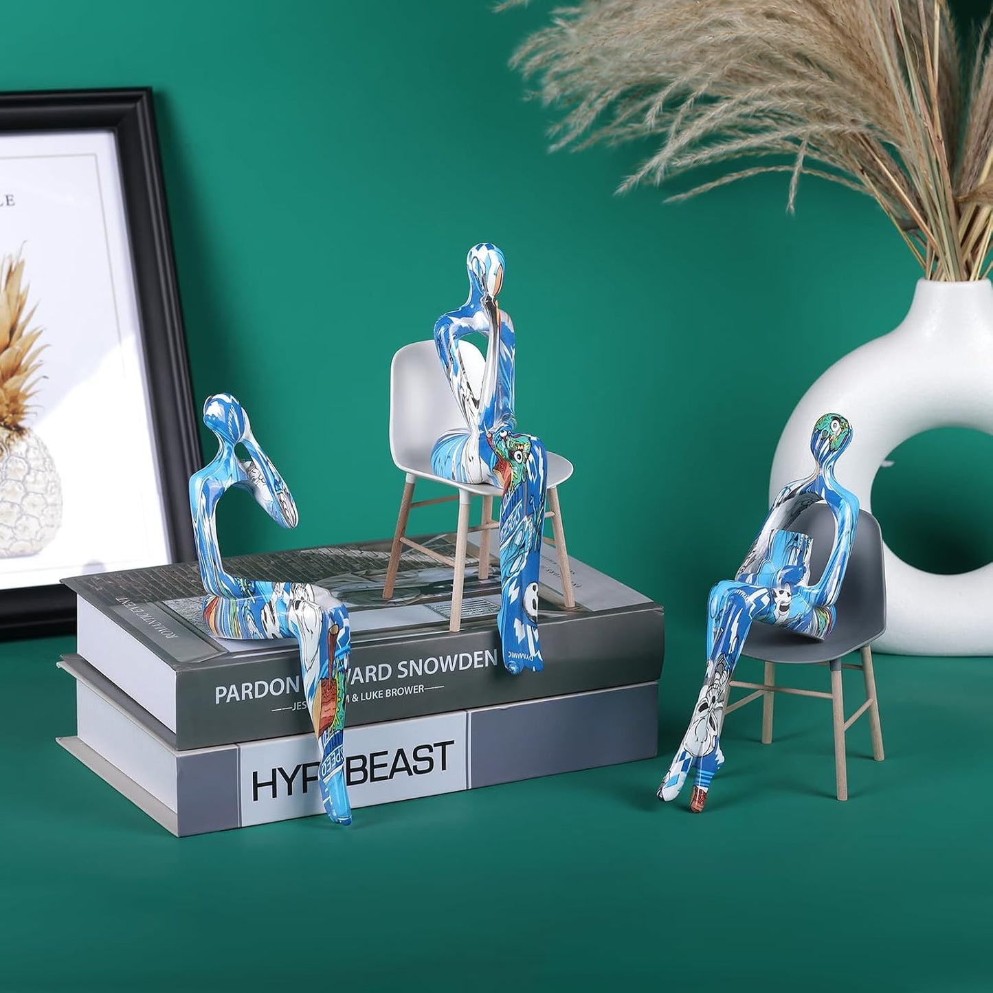 Resin Graffiti Home Decor Thinker Statue Accents / Blue / Set of 3