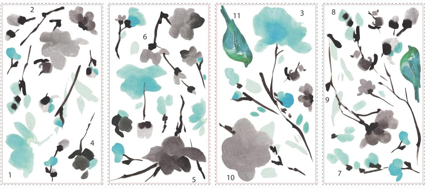 Blossom Watercolor Bird Branch Peel and Stick Wall Decals