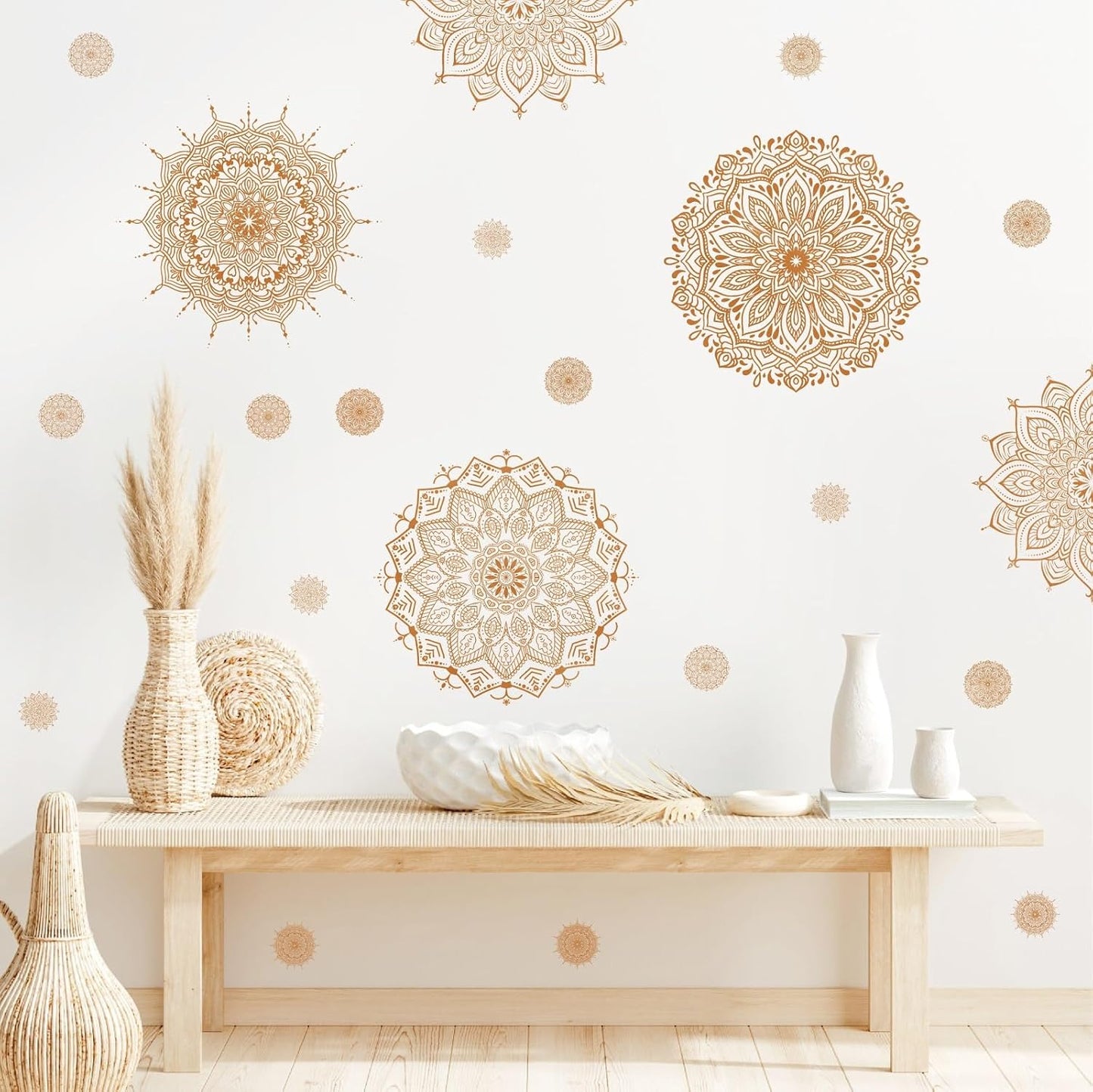 s Mandala Wall Decals Lotus Flower Yoga & Heart Chakra Stickers Boho Lotus Decor & Headboard / Brown