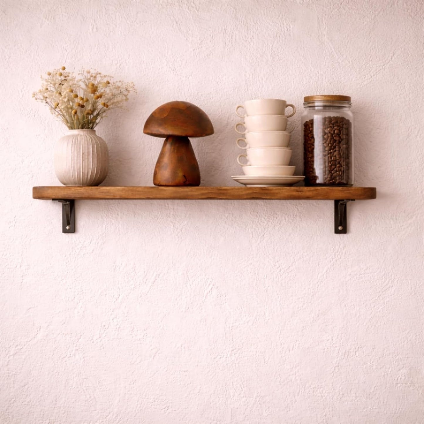 Boho Tabletop Figurine / Handmade Teak Wood Mushroom Decor Statue
