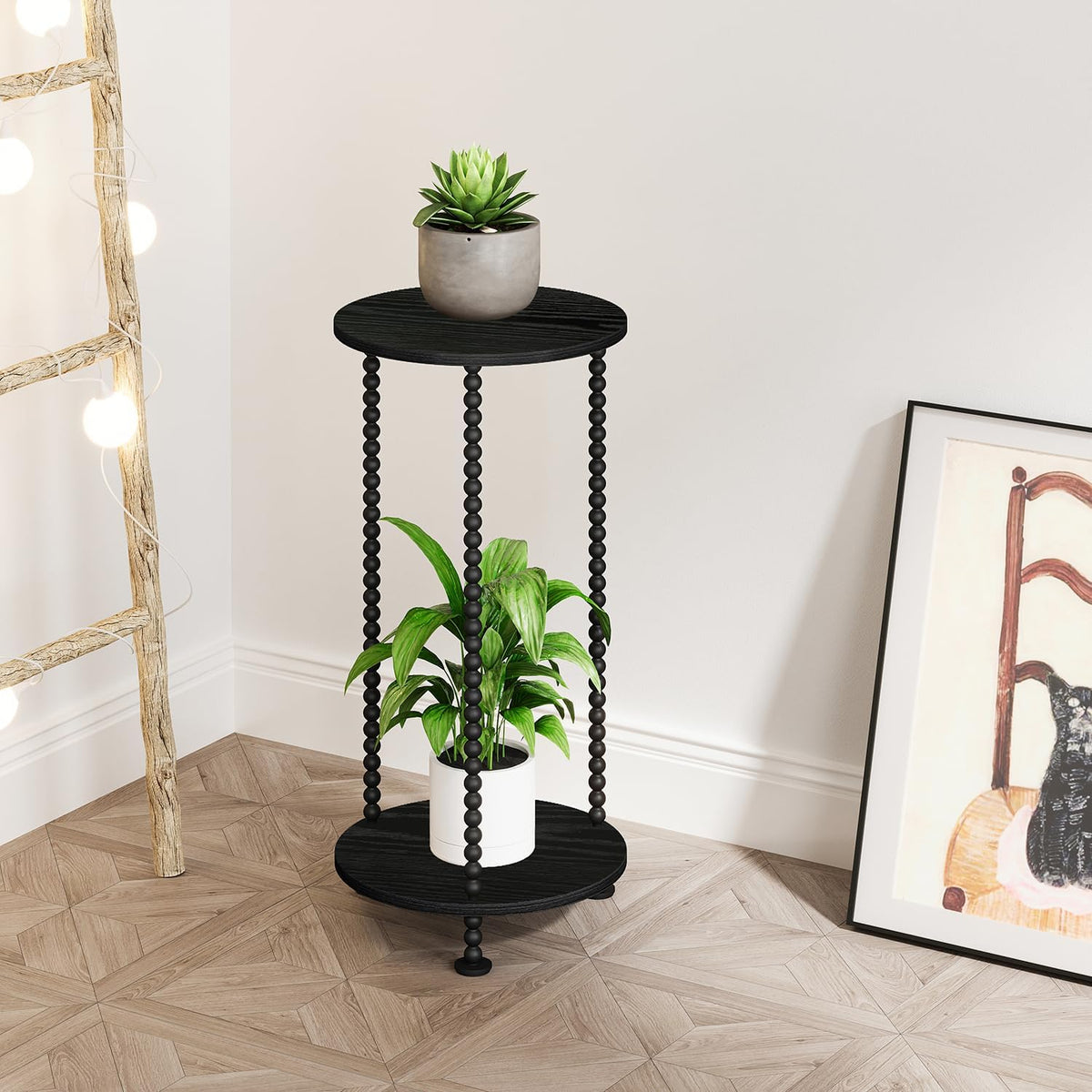 YINMIT Plant Stand Indoor, 2 Tier Small Plant Stand with Metal Spindle Leg | Narrow Corner Plant Table for Living Room