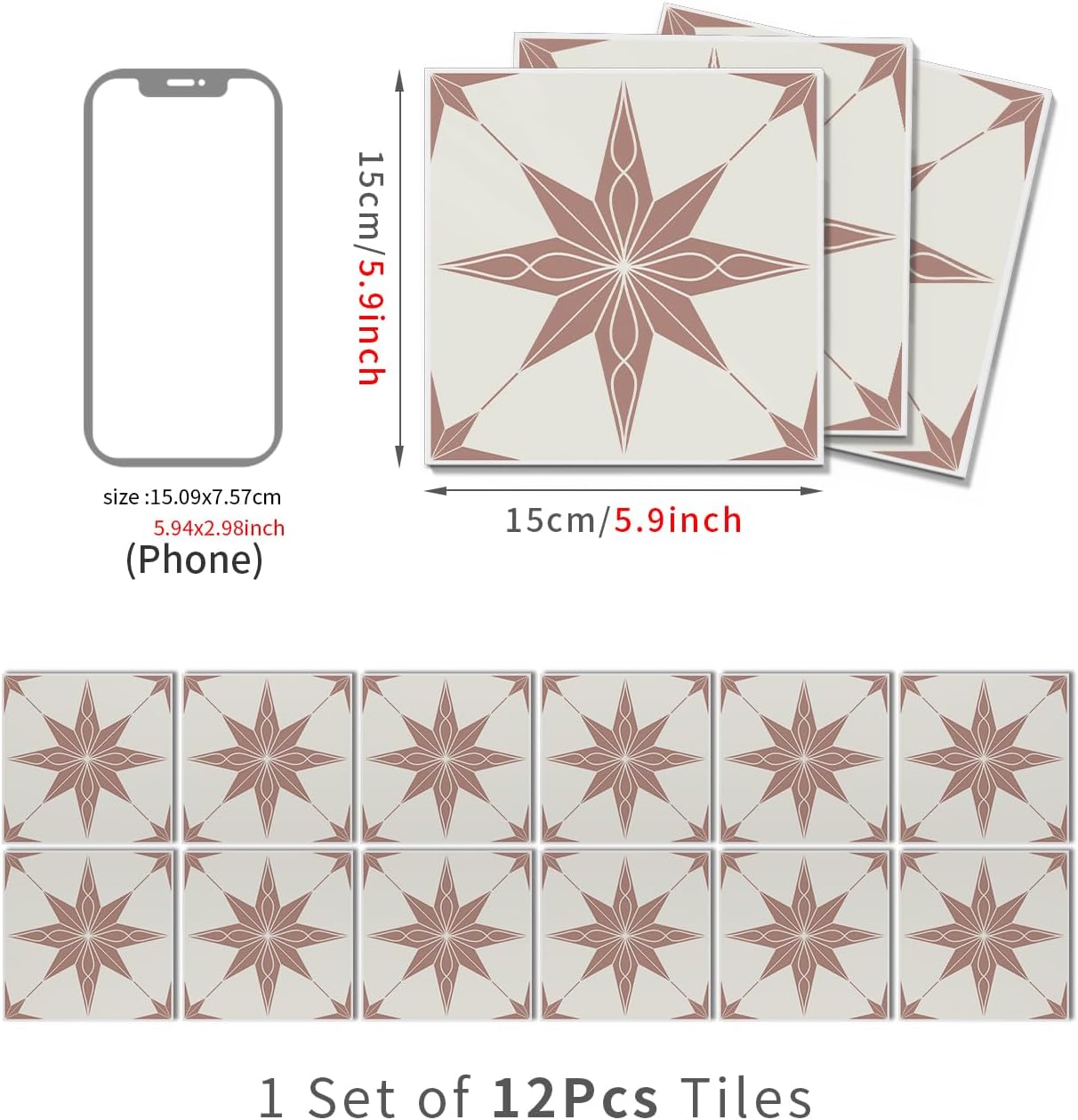 Self Adhesive Wall Tile Stickers / Art-173 / 5.9 x 5.9 / Set of 12
