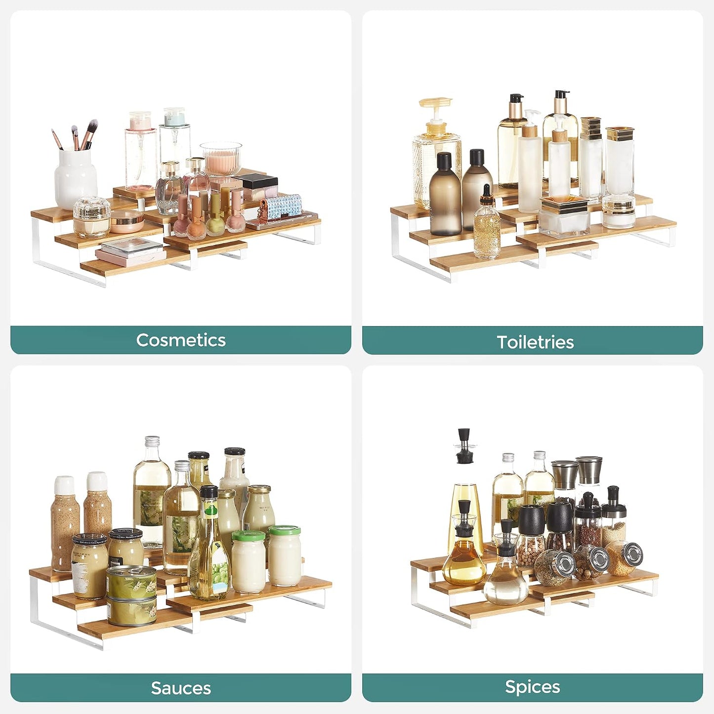 SONGMICS Display Risers, Set of 2, 3-Tier Perfume Organizer Stand | Cupcake Stand Holder, Spice Rack, Engineered Wood