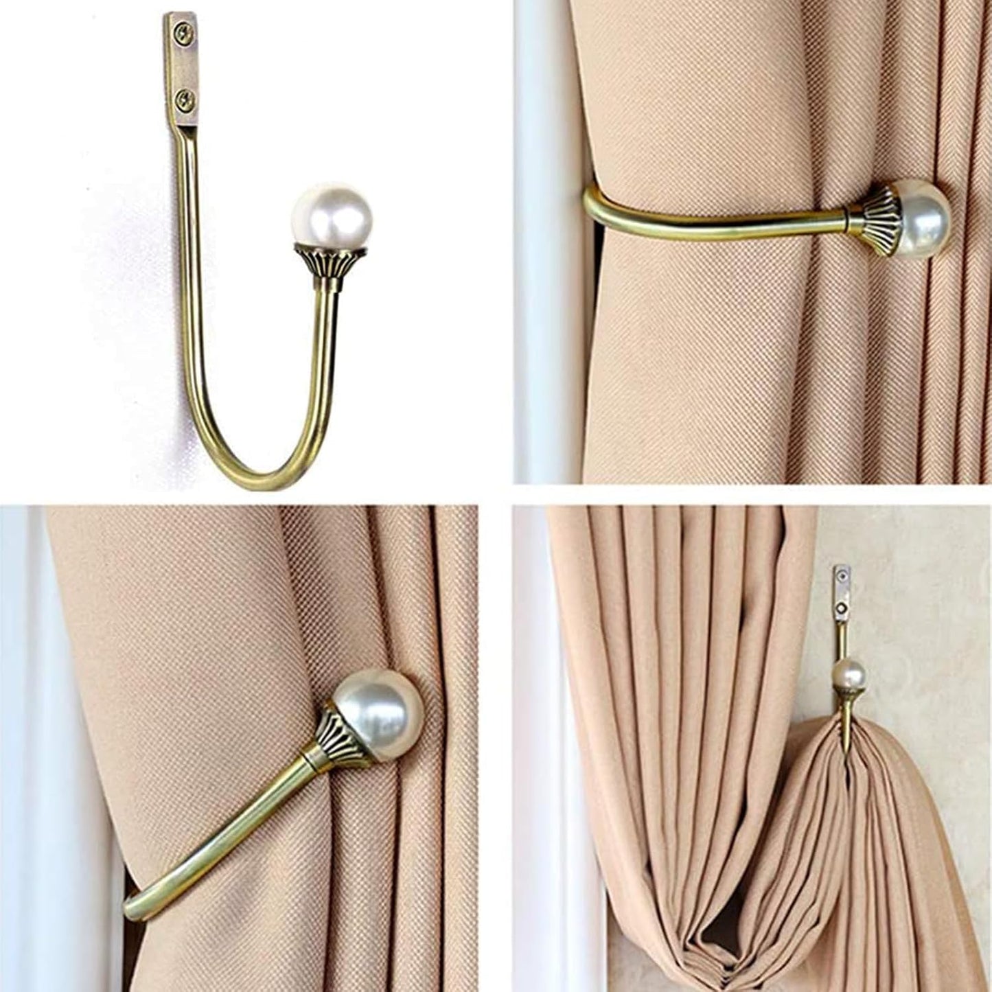 6 Pack Curtain Holdbacks Wall Mounted Curtain Tiebacks Hooks Plastic Pearl U Shape Curtain Tiebacks with Screws Curtain