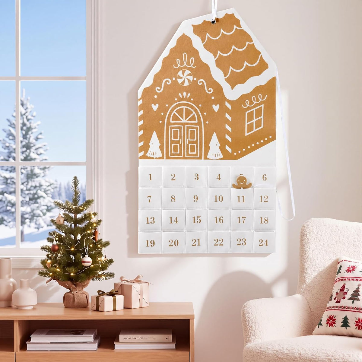 Lumina Christmas Garden Gingerbread Advent Calendar 24 Pockets Felt Decor
