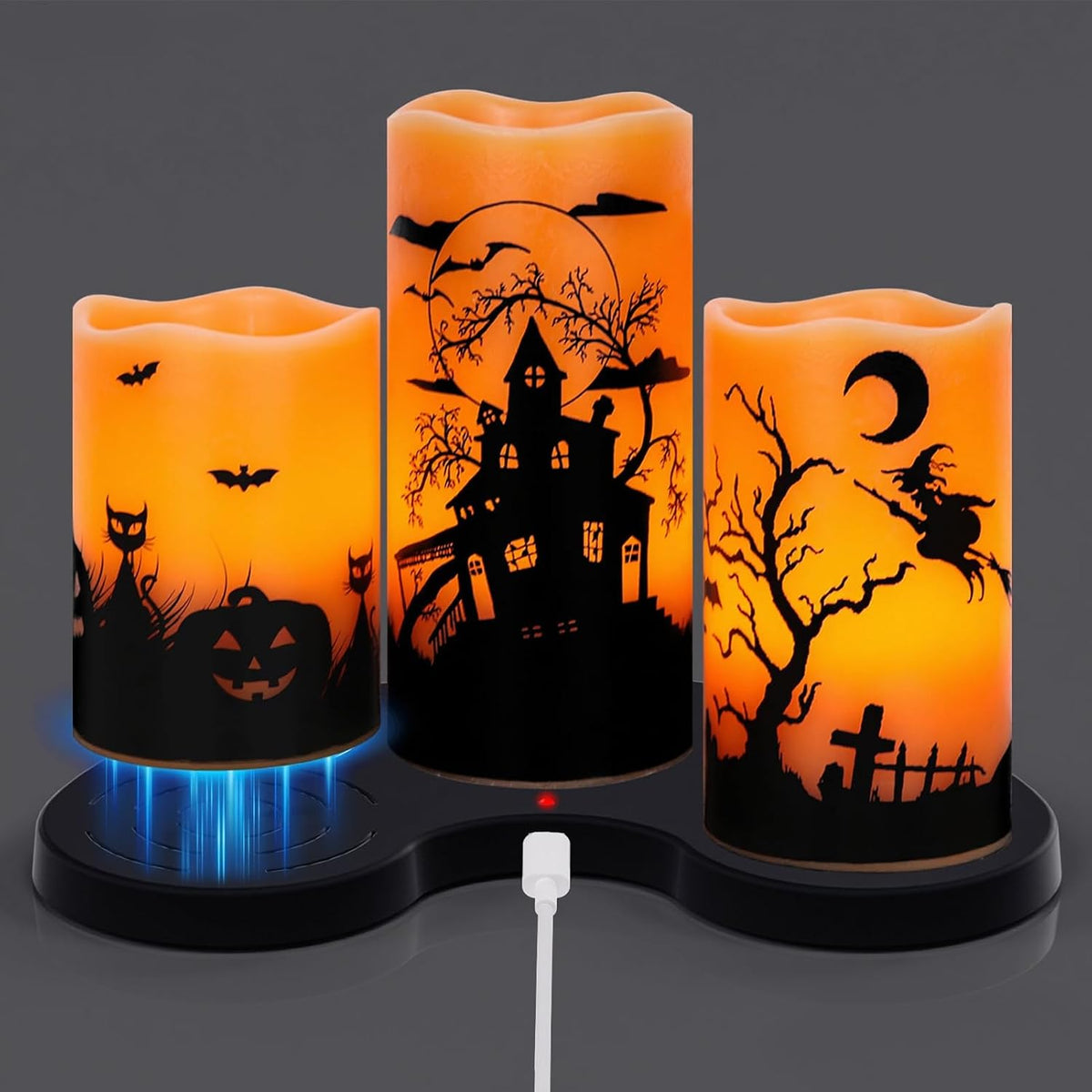Wondise Halloween Rechargable Flickering Flameless Candles with 6H Timer