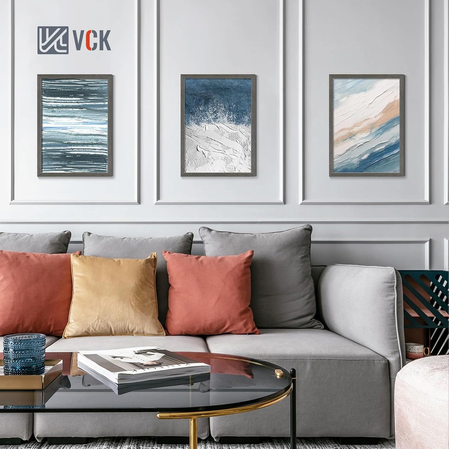 VCK 20x28 Picture Frame Gray 4 Pack, Wide Thick Wood Border, for Poster | Exclusive Woodgrain, Wall Hanging, HD