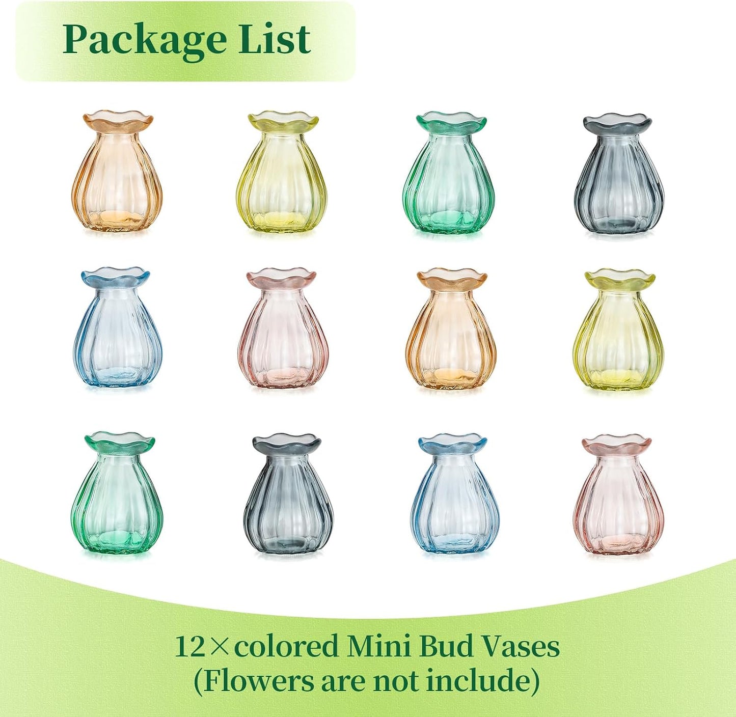 Mini Ribbed Vases / Colored / Set of 12