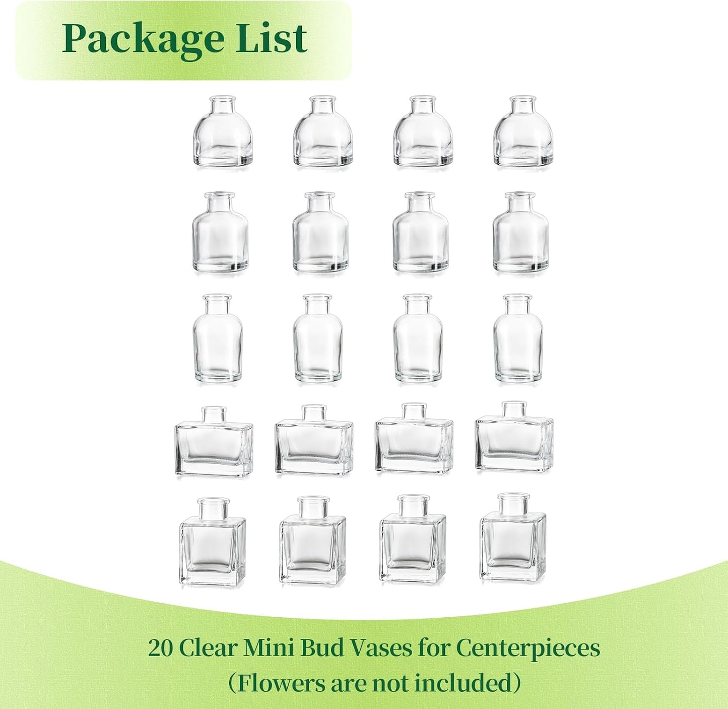 Small Glass Bud Vases for Centerpieces / Clear / Mini / Set of 20