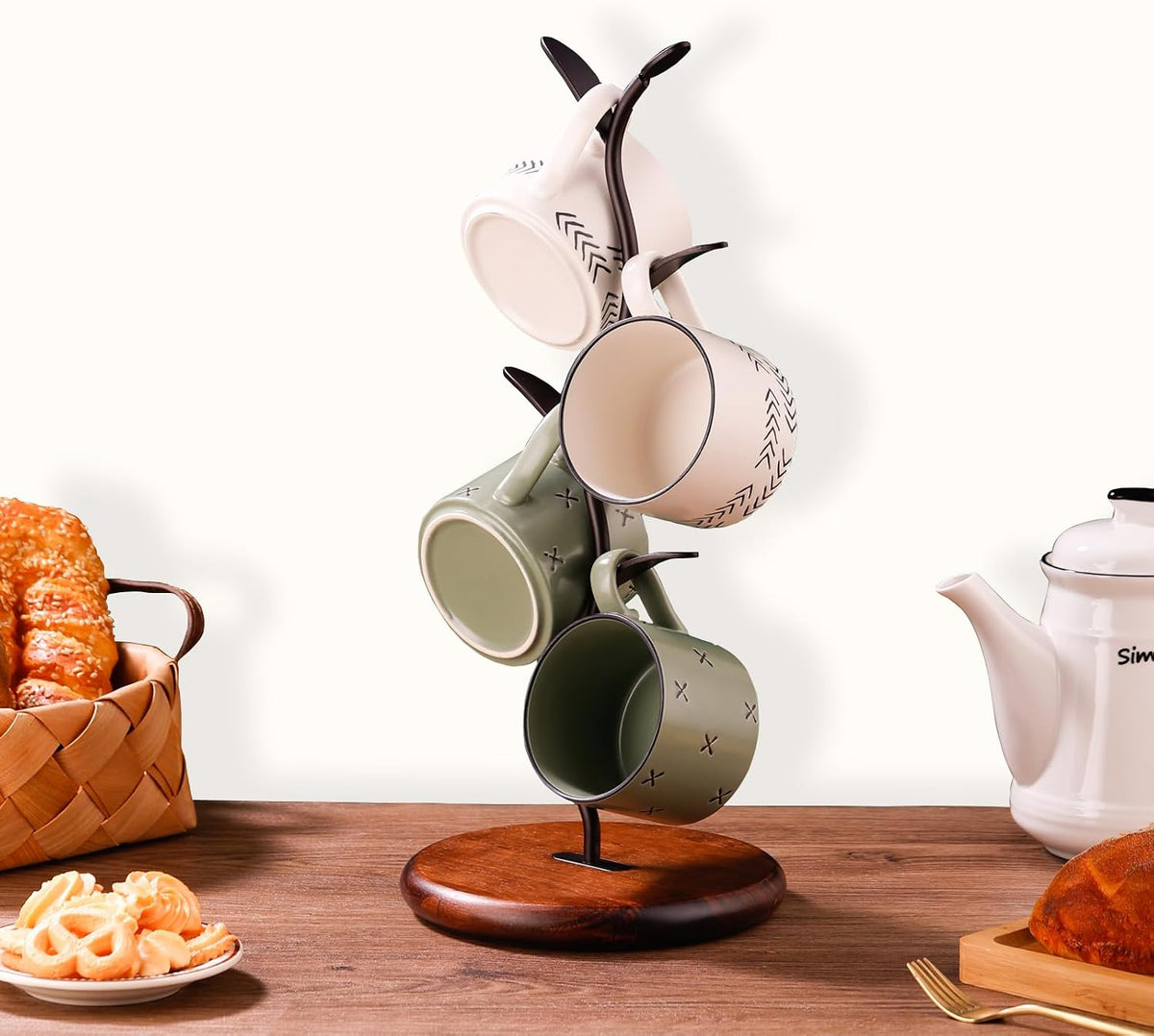 Coffee Mug Tree, Mug Holder for Countertop, Cups Storage Rack, Mugs Stand for Coffee Bar Decor & Home Kitchen Organizer
