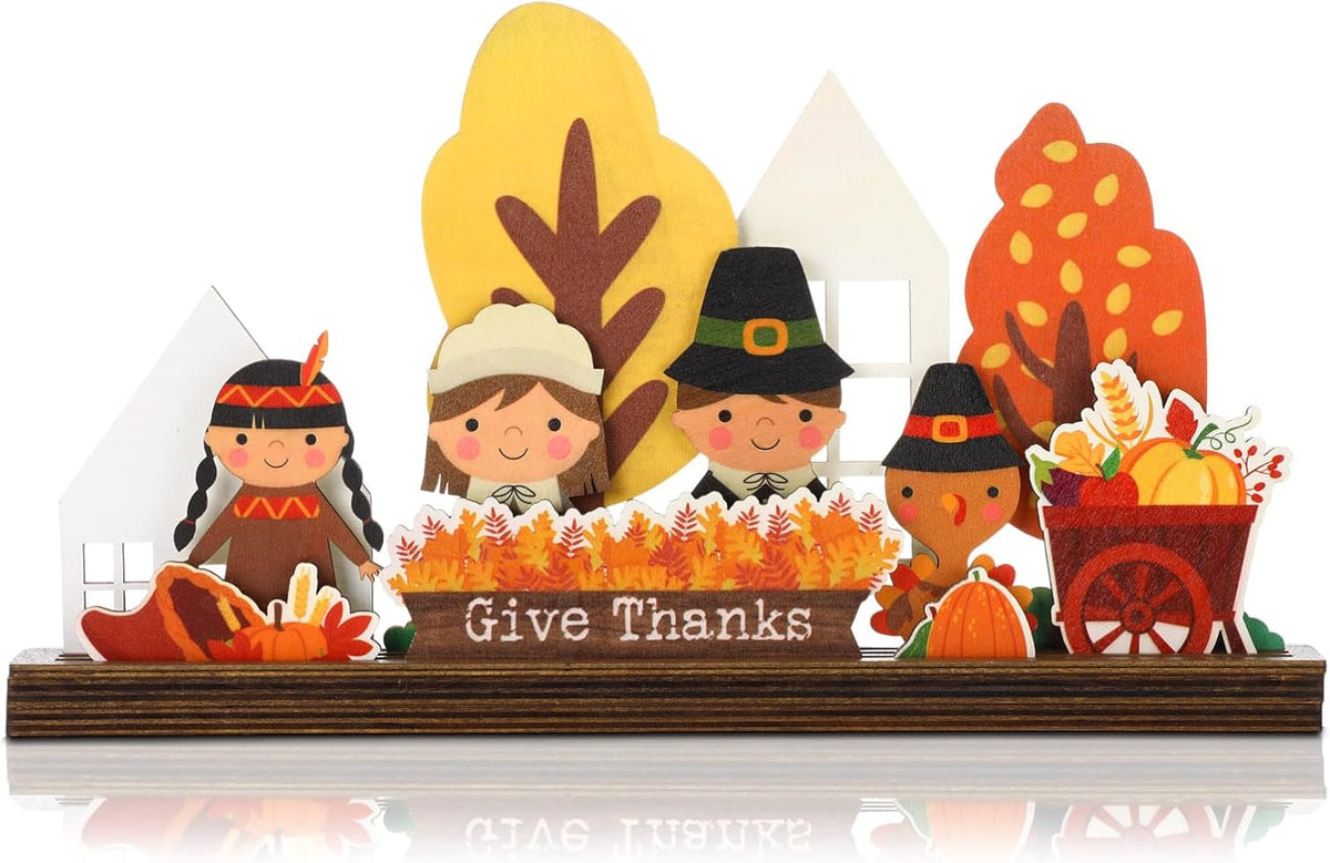 Thyle 13 Pcs Thanksgiving Wooden Tabletop Decoration Set, Give Thanks