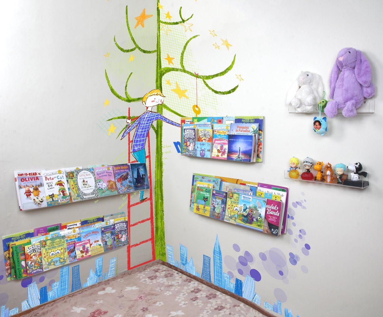 NIUBEE 36”Acrylic Floating Bookshelves for Kids Wall Shelves 2 Packs | Premium Acrylic 50% Thicker with Screwdriver