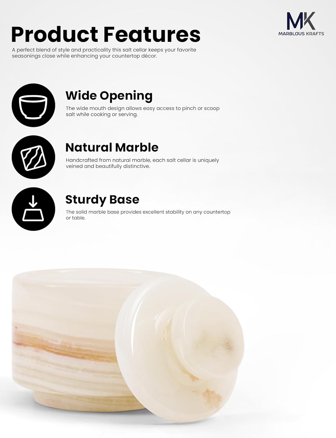 Marble Salt Cellar 3" Salt Holder / White Onyx