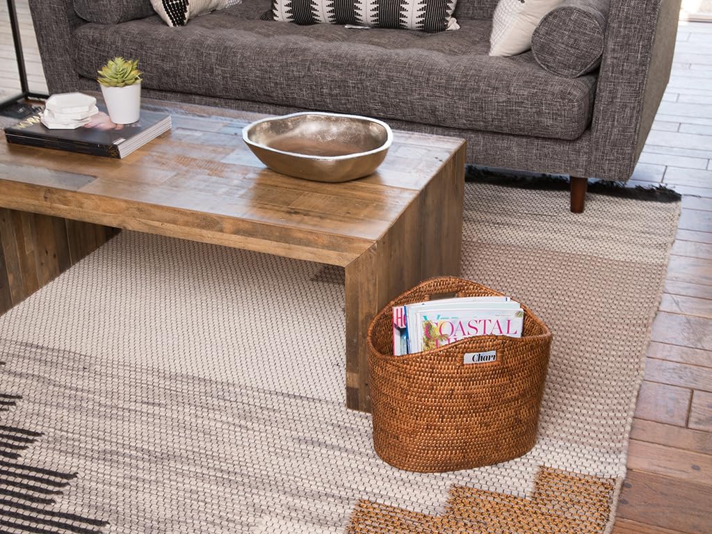 KOUBOO La Jolla Oval Rattan Magazine Rack, Woven Organizer, Honey Brown | Handwoven natural texture, open-top design