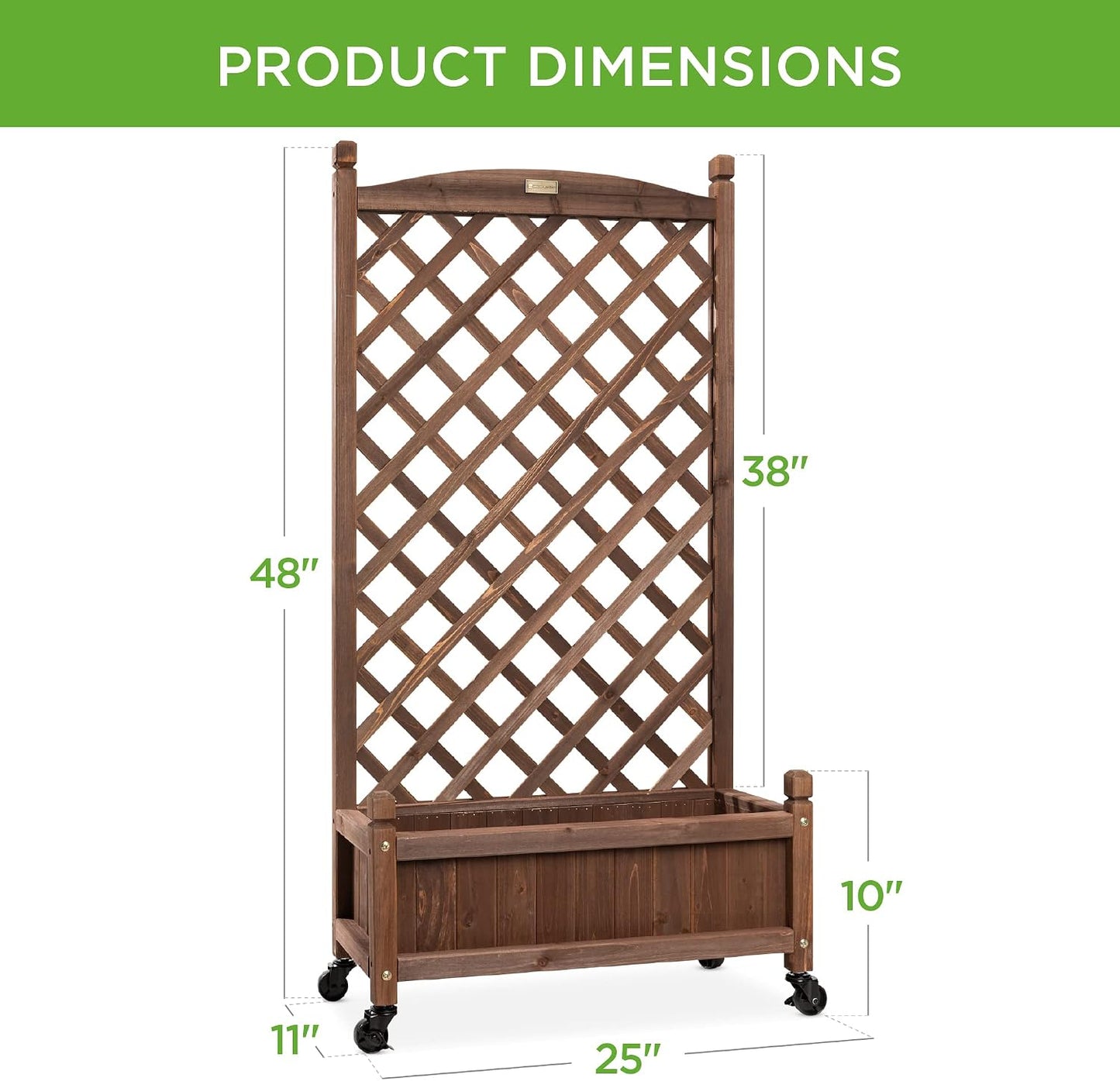 Best Choice Products Set of 2 48in Wood Planter Box & Diamond Lattice Trellis, Mobile Outdoor Raised Garden Bed for