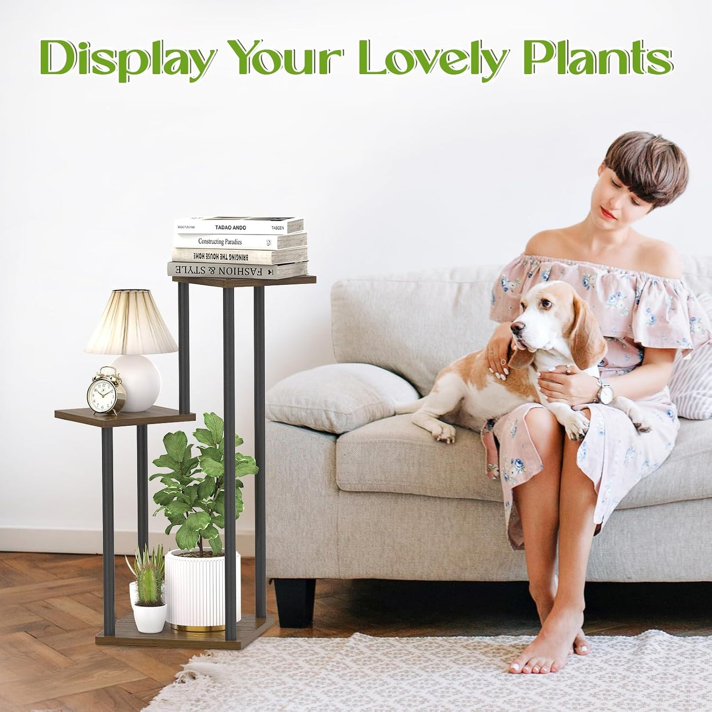 3 Tier Plant Stand Indoor Outdoor,Oppro Wood Metal Corner Flower Shelf | Planter Pot Holder Clearance, Multiple Plants