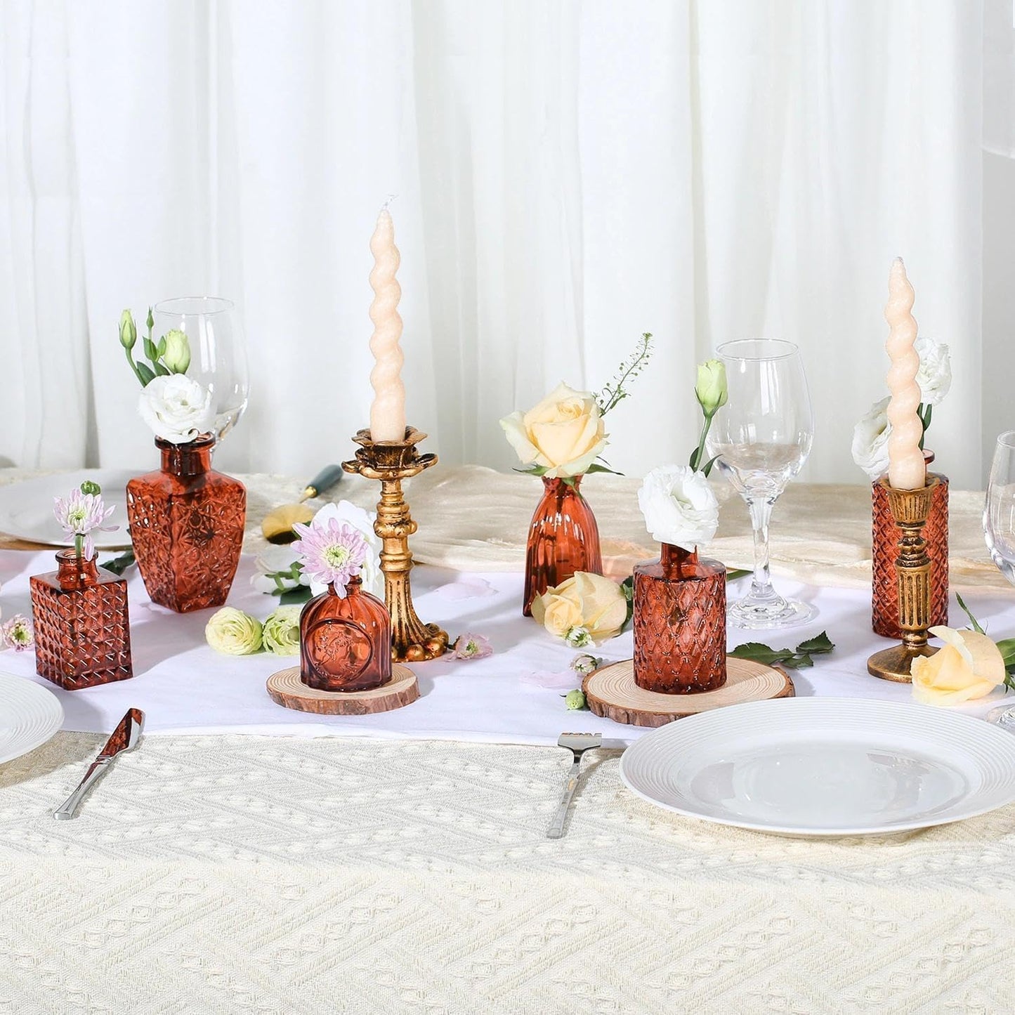 Flowers / Mini Bud Vases Centerpieces / Amber / Set of 12