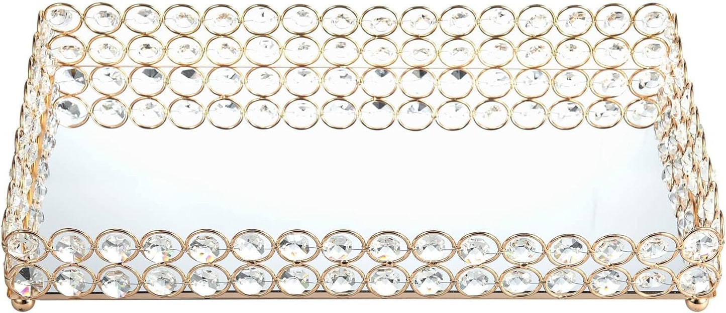 Crystal Perfume Fragrance Tray Cosmetic Makeup Vanity Tray Jewelry Trinket Ring Earring / Gold